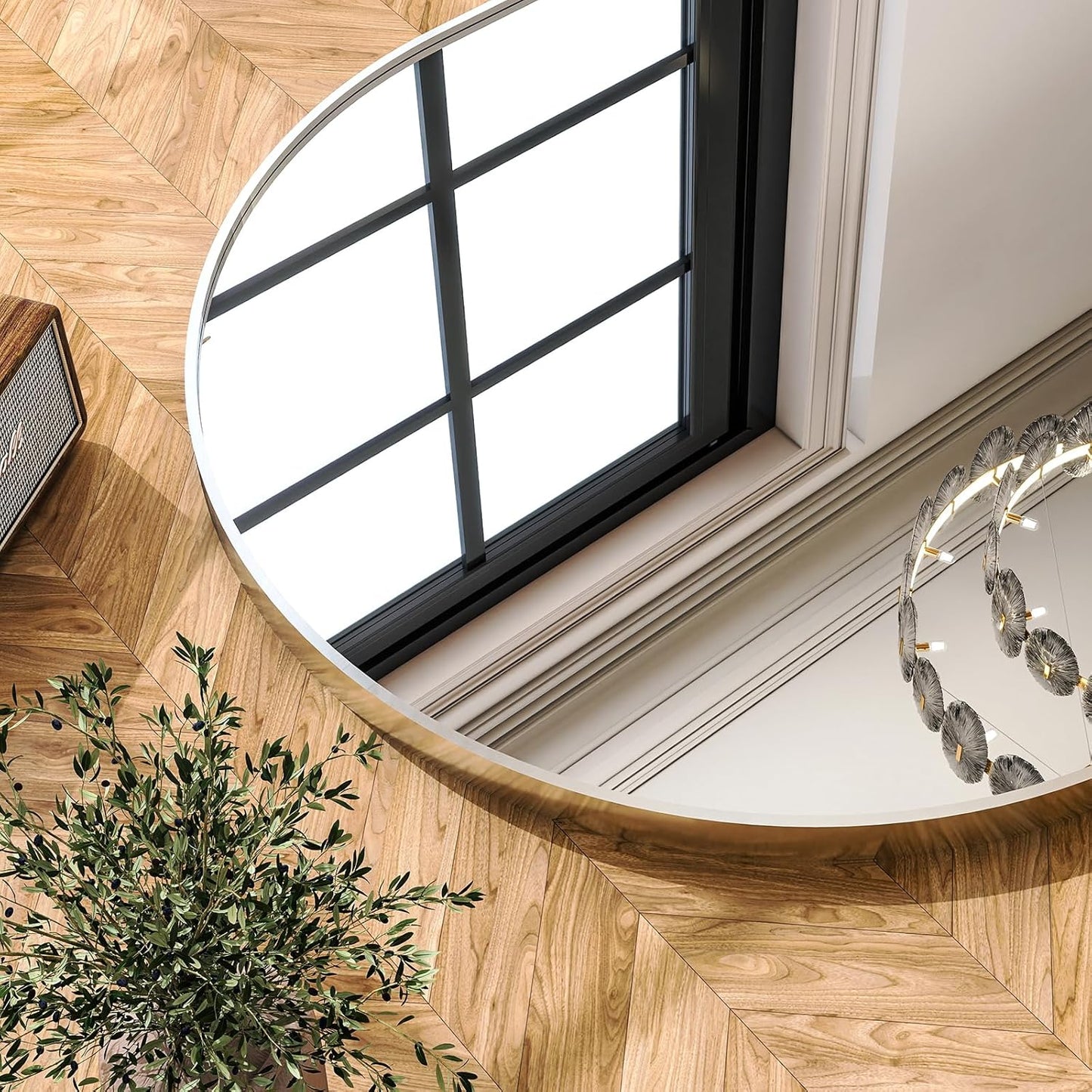 Arched Bathroom Mirror, 32x34 Inch - Wall Mounted Vanity Mirror with Aluminum Alloy Frame - Ideal for Living Room, Bedroom, Bathroom, and Entryway, Hanging or Leaning,Sliver