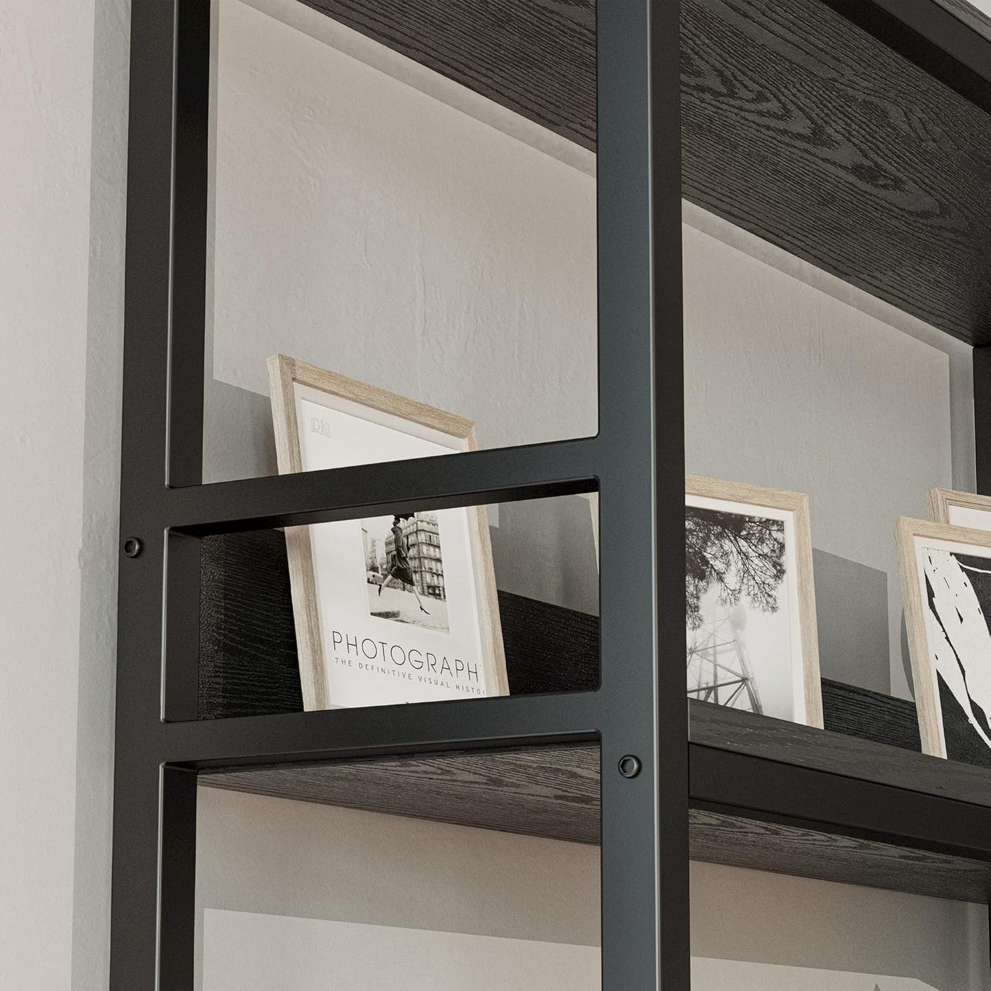 IRONCK Industrial Bookshelves 5 Tiers Corner Bookcases with Baffles Etagere Shelf Storage Rack with Metal Frame for Living Room Home Office