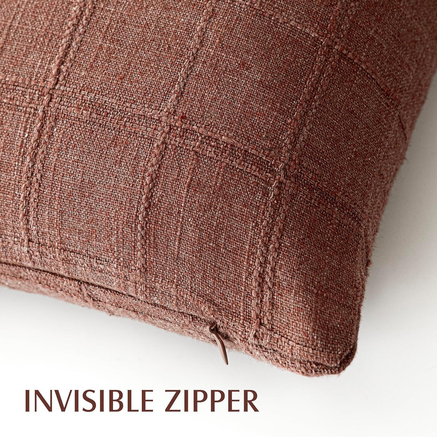 Foindtower Set of 2 Decorative Linen Check Throw Pillow Covers Neutral Farmhouse Lumbar Cushion Covers Modern Boho Home Decor for Sofa Chair Couch Bedroom Living Room Outdoor,12×20 Inch,Autumnal Red