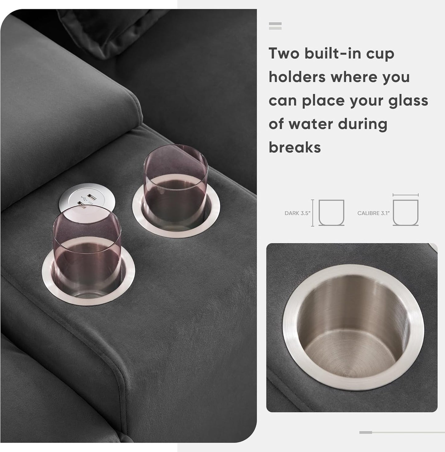 Merax U-Shaped Sectional Sofa with Cupholders, Console and USB Charging Ports, 6-seat Velvet Upholstered Sleeper Couch with Symmetrical Chaise for Living Room, Apartment, 123", Gray