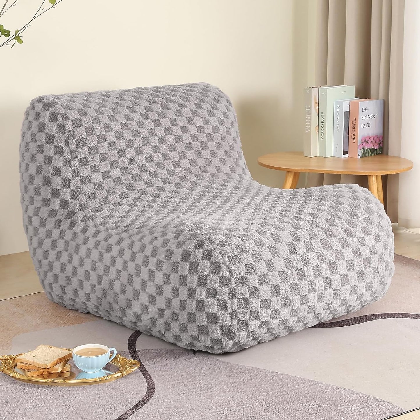 Bean Bag Chairs for Adults, Comfy Floor Sofa with Memory Foam, Giant Bean Bag Couch for Living Room Bedroom Dorm Office, Smoke Grey