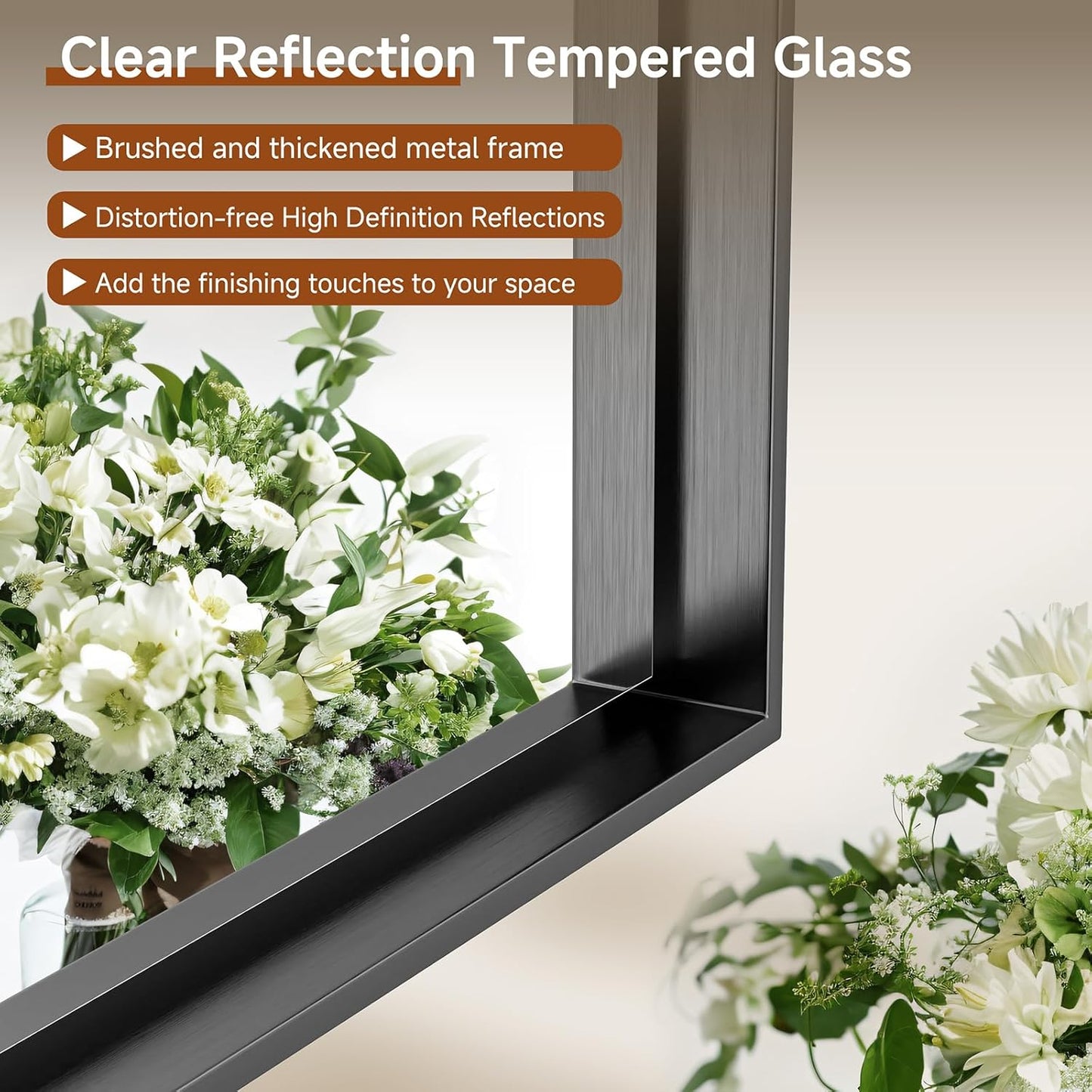 Brushed Metal Thick Frame Bathroom Mirror 18 x 30 Inch Metal Frame Black Mirror Rectangular Wall Mirror Matte Black Vanity Mirror Square Corner, Modern Rectangle Mirror(Horizontal/Vertical)