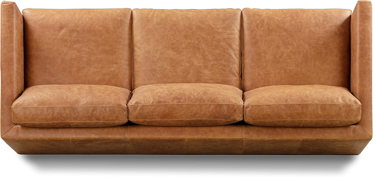 Poly & Bark Nolita Leather Couch - 85-Inch Sofa - Full-Grain Leather Sofa for Living Room with Feather-Down Topper - Living Room Couch - Pure-Aniline Vintage Italian Leather in Cognac Tan