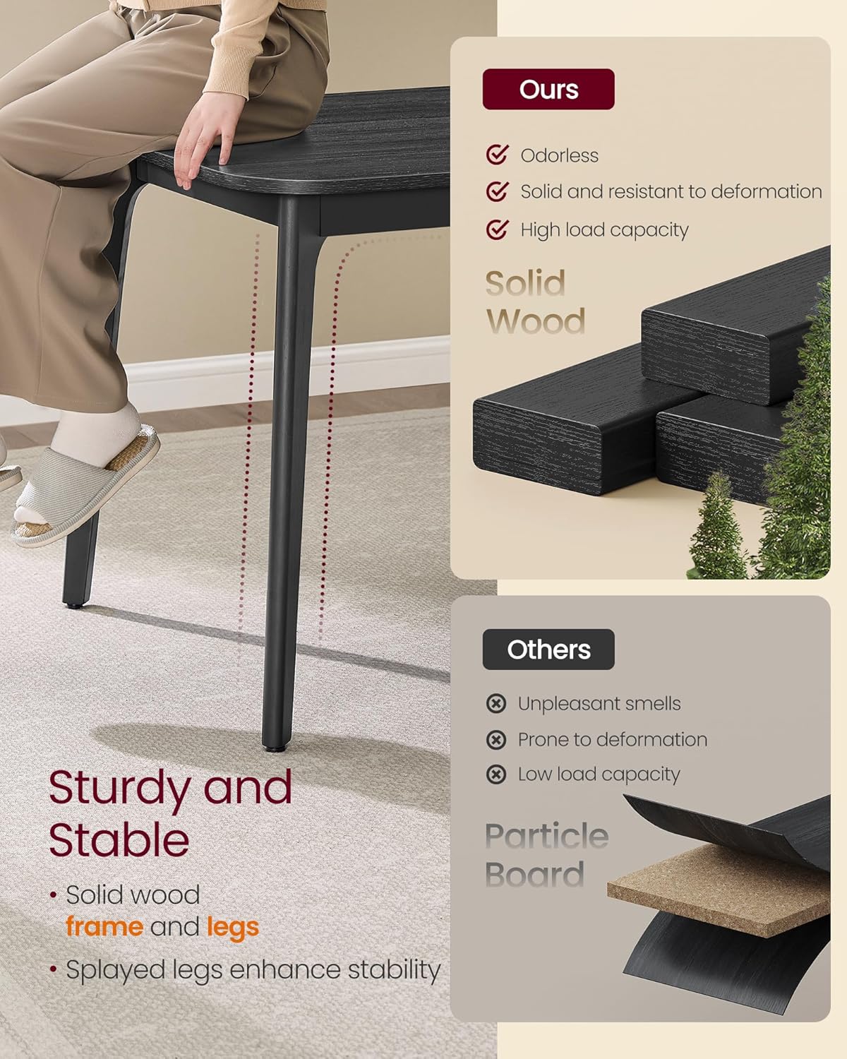 VASAGLE Dining Table for 4/6/8, Extendable Kitchen Table with Tapered Legs, Curved Transitions, for Dining Room, Kitchen, Home Office, Wooden Black UKDT090B01V1