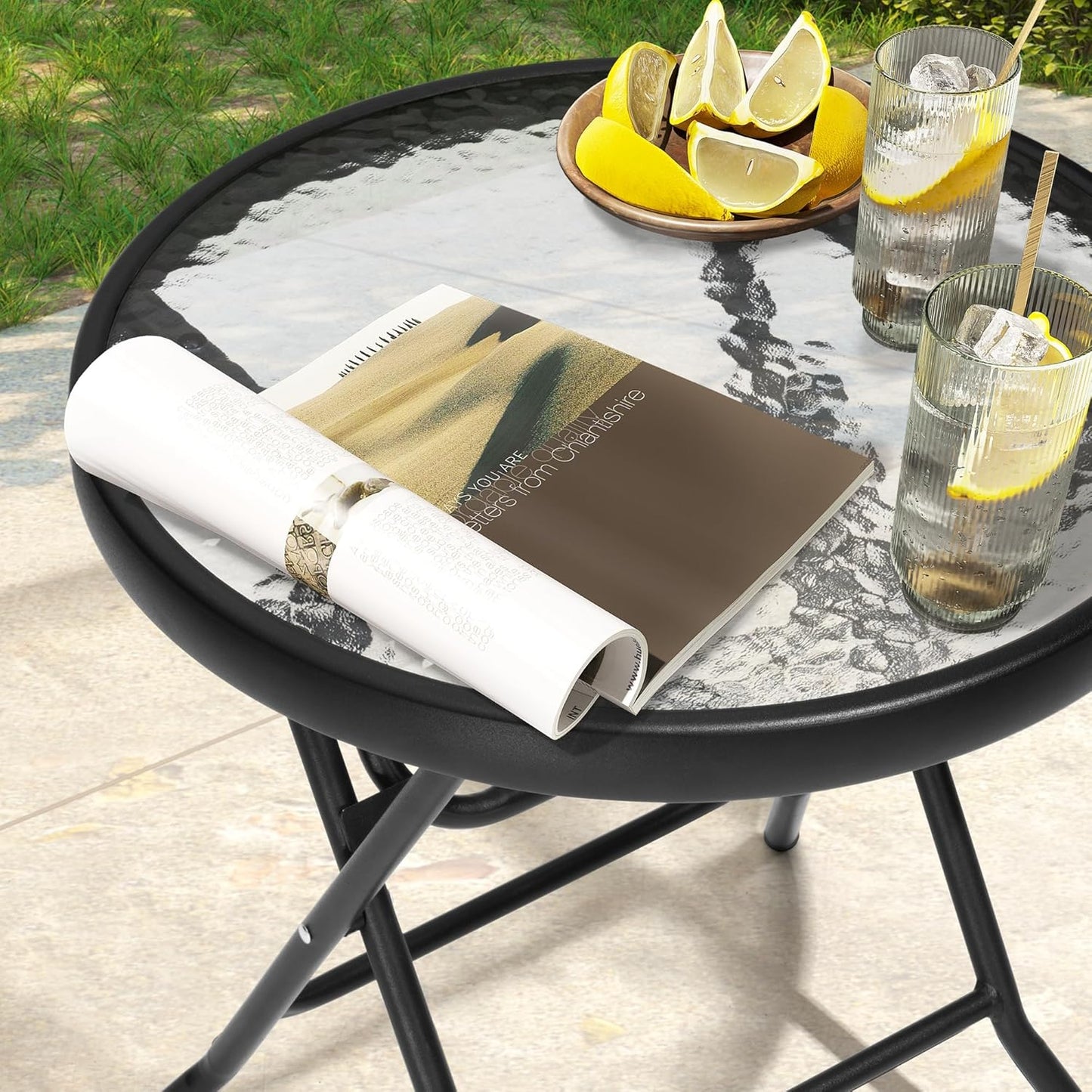 Outdoor Side Table - Small Patio End Table All Weather, Patio Furniture Sets and Outside Furniture for Pool, Balcony, Deck, Porch, Black