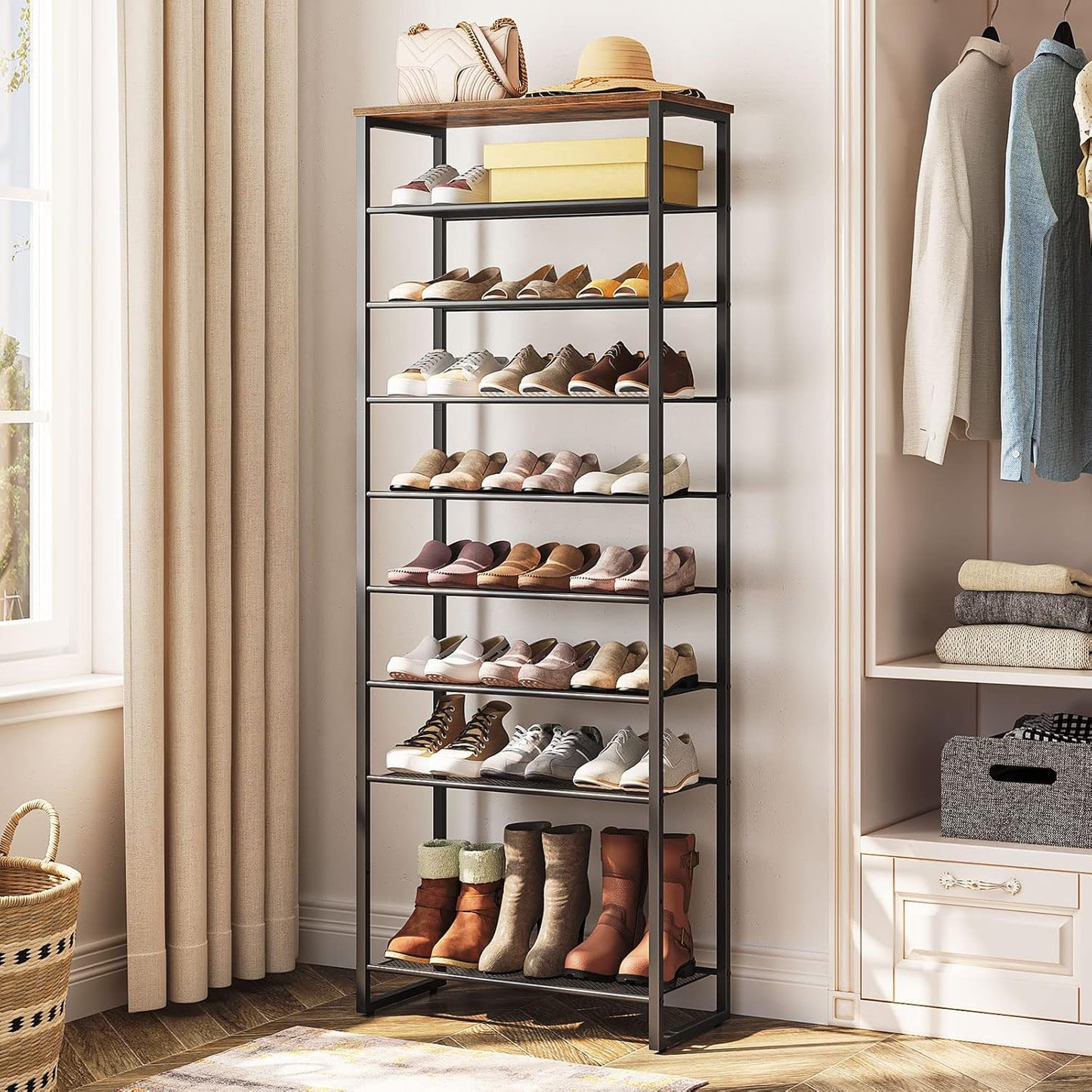 HOOBRO 10-Tier Shoe Rack, 23.6" L Shoe Storage Organizer, Large Capacity Shoe Shelf for Front Door Entrance, Entryway, Hallway, Holds 27-30 Pairs of Shoes, Closet, Rustic Brown BF601XJ01