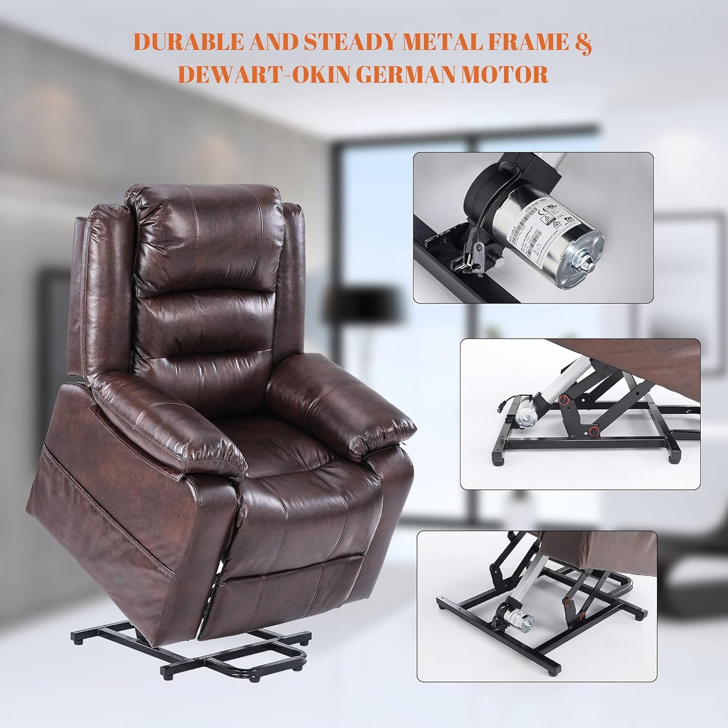S*MAX Lift Chairs Recliners for Elderly Power Recliner Chairs Full Air Leather Electric Recliner Chairs Side Pockets USB Charge Port and Remote Control Power Lift Recliners Brown