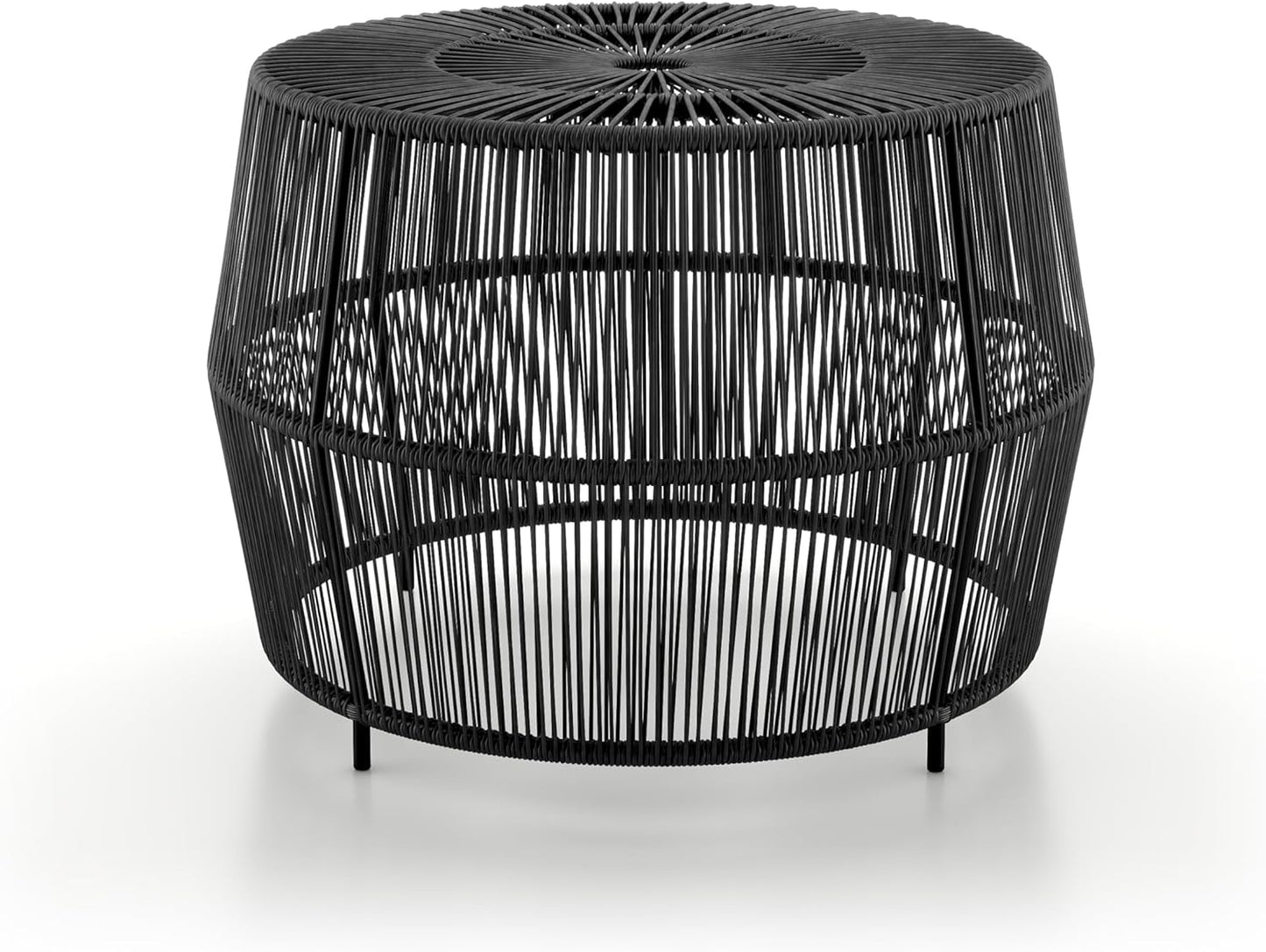 Muse & Lounge Co. Ysar Boho Rattan Round Coffee Table Outdoor with Metal Frame, All-Weather and Rust Resistant, Handcrafted Coastal Furniture for Patio, Poolside, Garden, Yard, Black