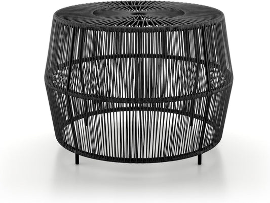 Muse & Lounge Co. Ysar Boho Rattan Round Coffee Table Outdoor with Metal Frame, All-Weather and Rust Resistant, Handcrafted Coastal Furniture for Patio, Poolside, Garden, Yard, Black