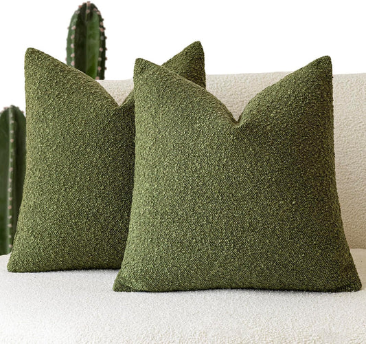 Foindtower Pack of 2, Decorative Textured Boucle Throw Pillow Covers Accent Solid Pillow Cases Cozy Soft Couch Cushion Case for Chair Sofa Bedroom Living Room Home Decor 22 x 22 Inch Green