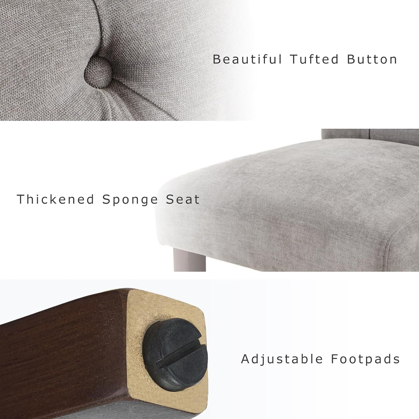 COLAMY Button Tufted Dining Chairs Set of 6, Parsons Upholstered Fabric Dining Room Chairs Kitchen Chairs with Wood Legs and Padded Seat, Light Grey