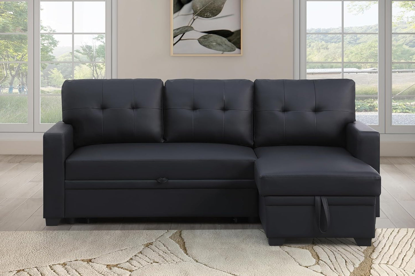 Devion Furniture Garisa 4-in-1 Convertible L Shaped Couch with Pull Out Bed and Storage, Sectional Sleeper Sofa with Reversible Chaise for Living Room, Apartment, Bedroom, Office