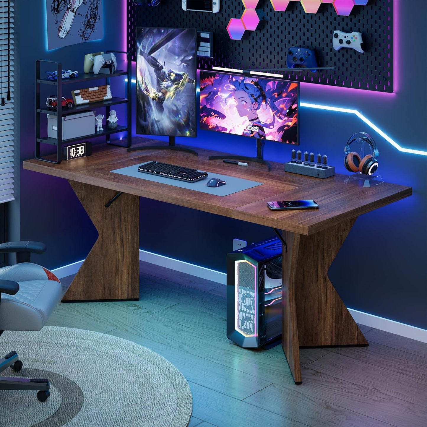 GarveeHome Dining Room Table 6, 71 Inch Rectangular Kitchen Table Dining Room Furniture with Sturdy Frame, Thickened Long Tabledesk and Dinner Desk for Party, Big Family, v-Cut Leg(Retro)