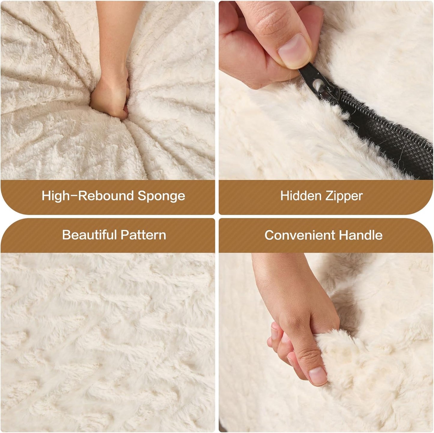 Hobestluk 4ft Bean Bag Chairs for Adults Large Beanbag Chair with Chevron Plush Fur Cover Big Bean Bag Chair for Living Room Bedroom Dorm Office - White (44” x 44” x 24”)