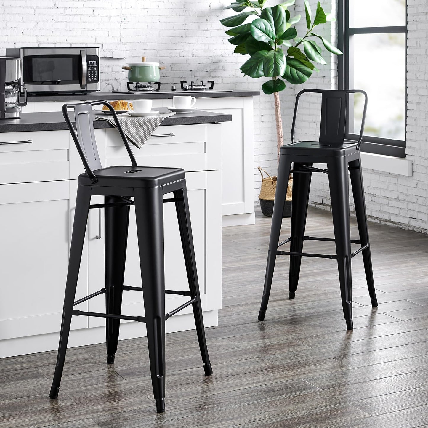 AC Pacific 30” Metal Barstool Set of 4 – Country Rustic Style with Low Back, Lightweight & Sturdy Build, Easy Assembly – Matte Black