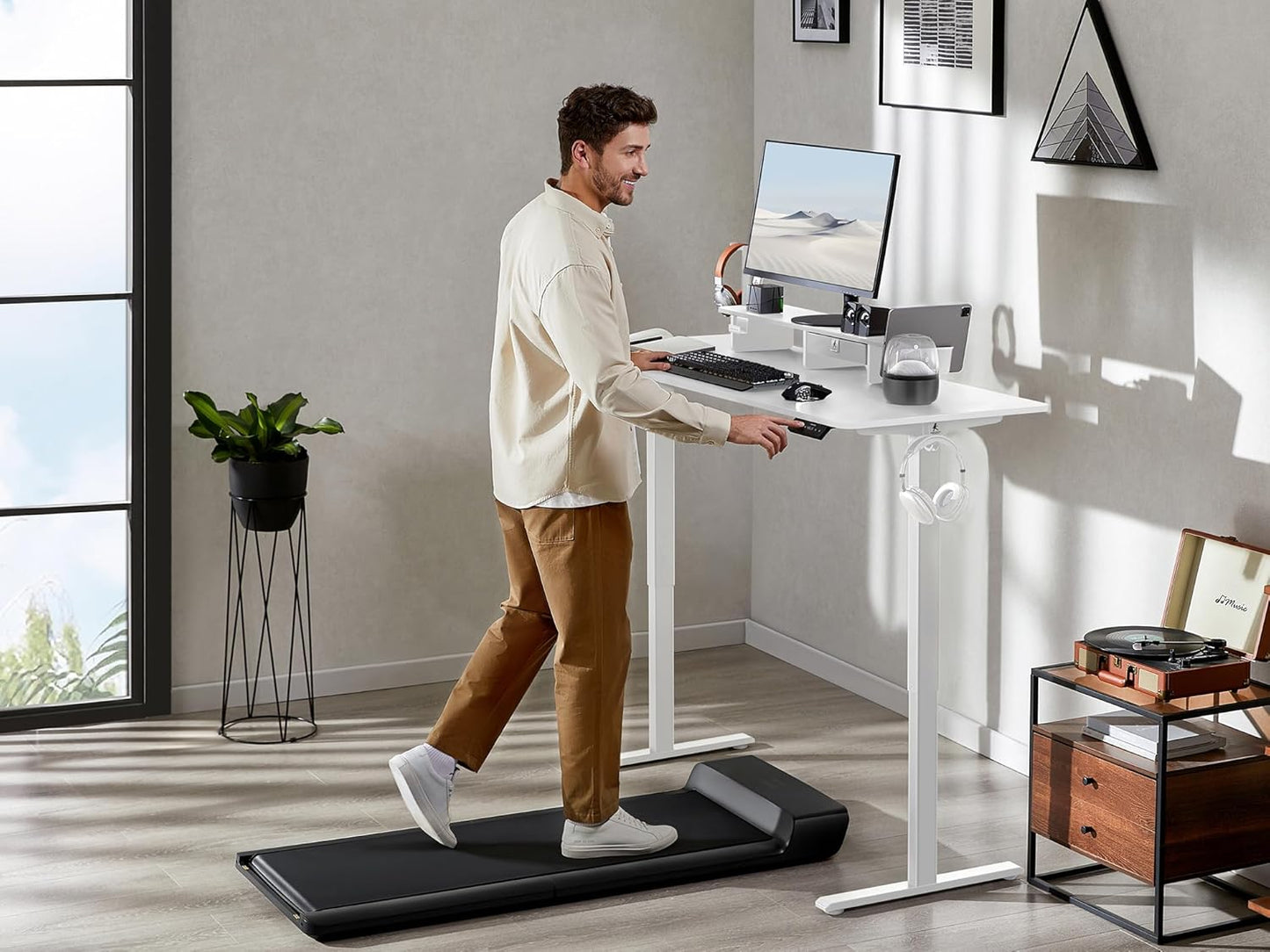 63x24 Inches Electric Standing Desk with Drawer and Monitor Stand, Height Adjustable Sit to Stand up Desk for Home Office, Ergonomic Computer Table with Phone Holder, 3 Hooks, White