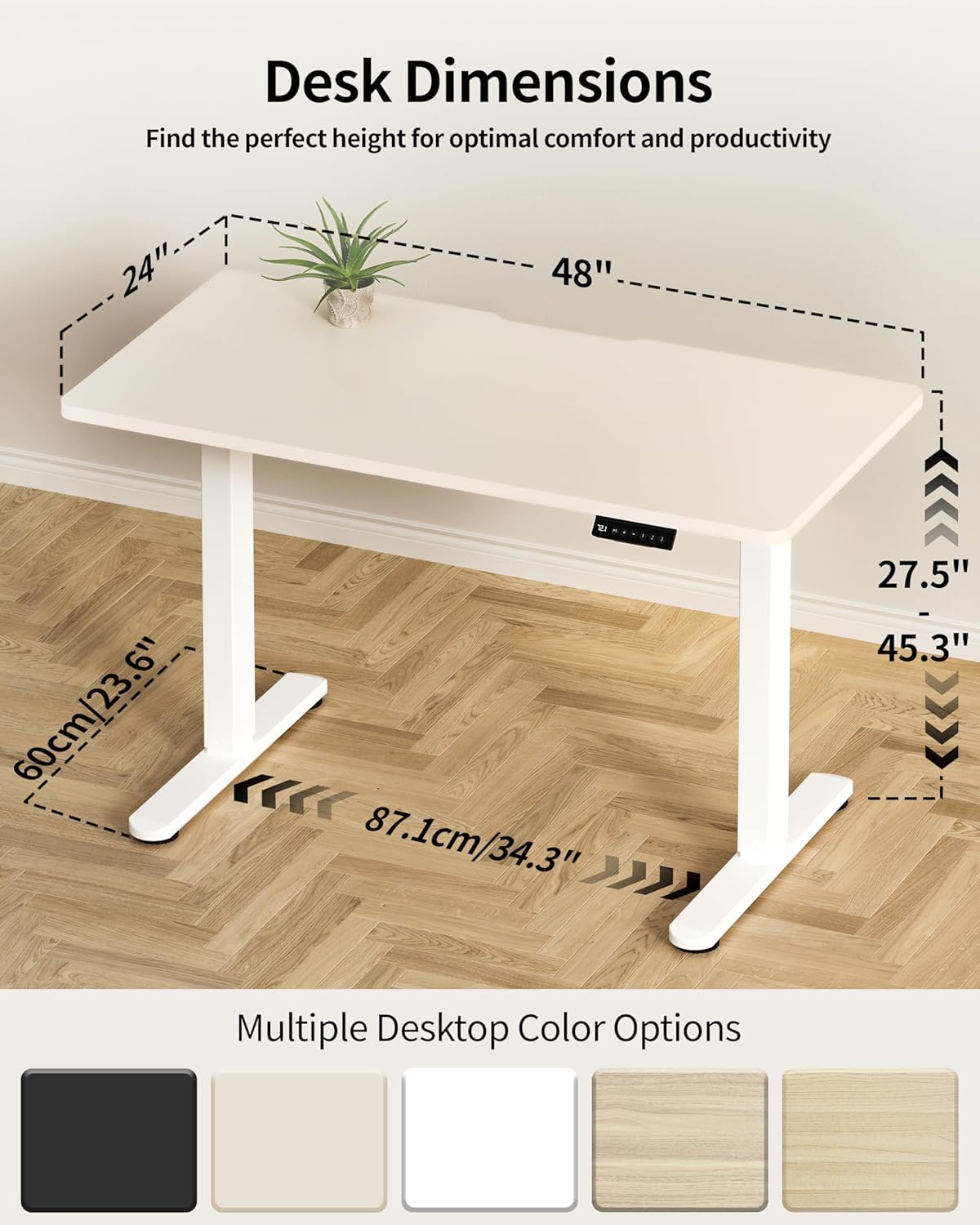 Okin Standing Desk Electric Adjustable Computer Whole Piece Stand up Desk Office Gaming Home Office Memory Desks 48x24 inches Cream Brown