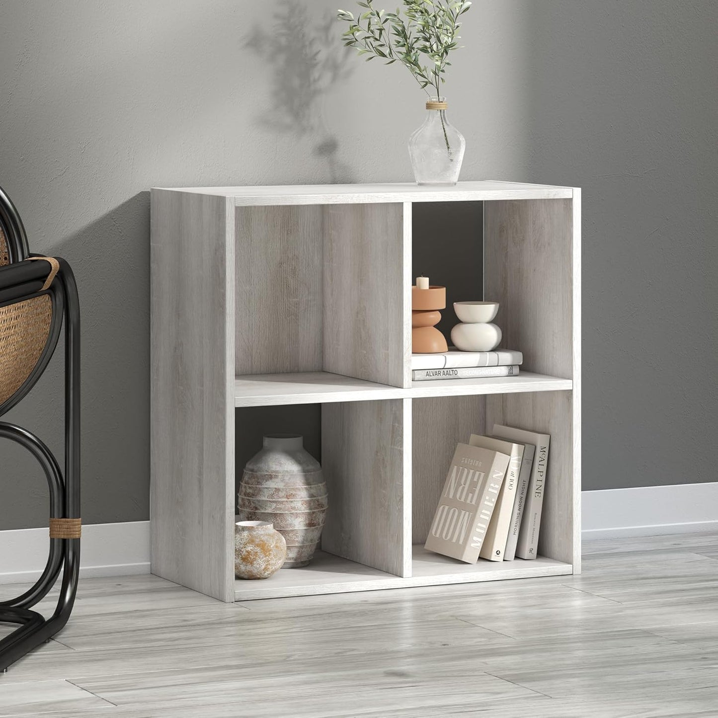 Signature Design by Ashley Paxberry Coastal 4 Cube Storage Organizer or Bookcase, Whitewash