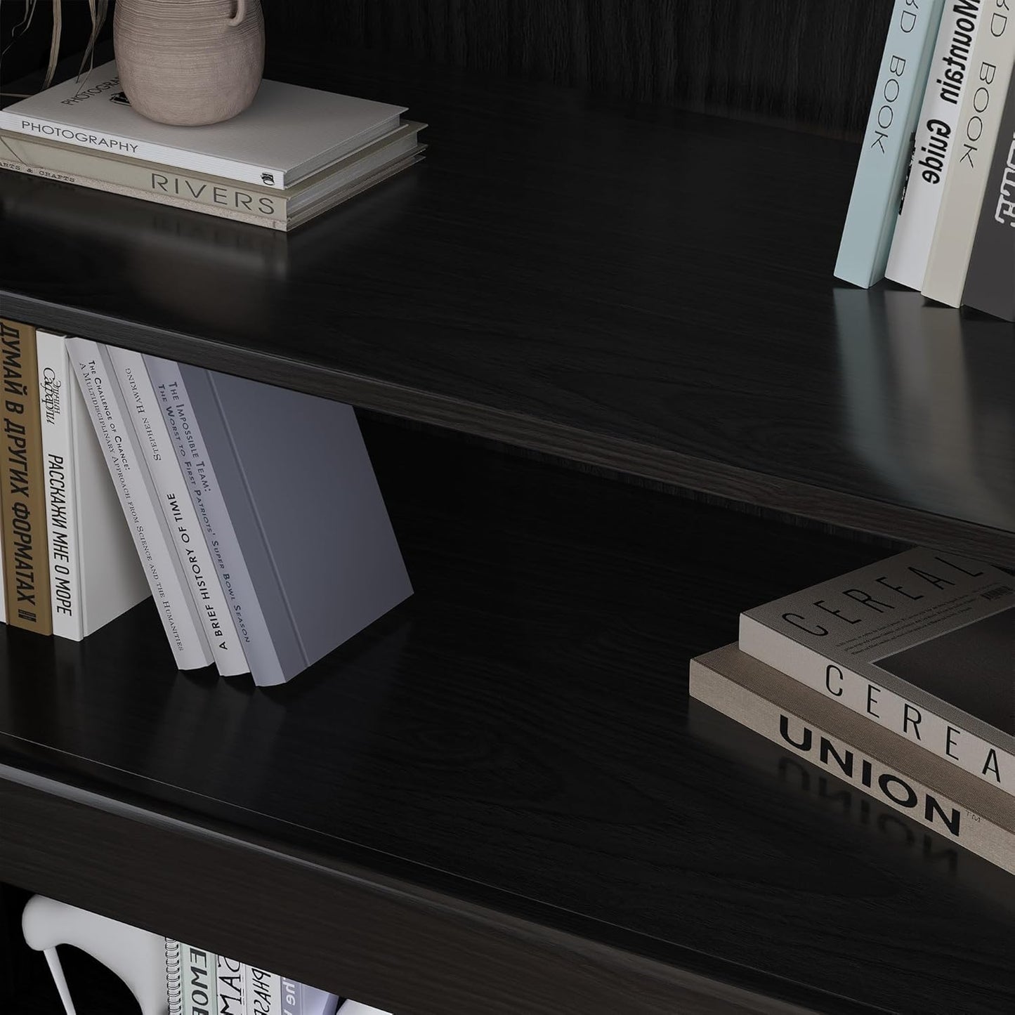 Buffet Cabinet, 4-Doors Sideboard Cabinet with Rattan Panels, Buffet Console Accent Table for Hallway Entryway Dining Room, 72", Black