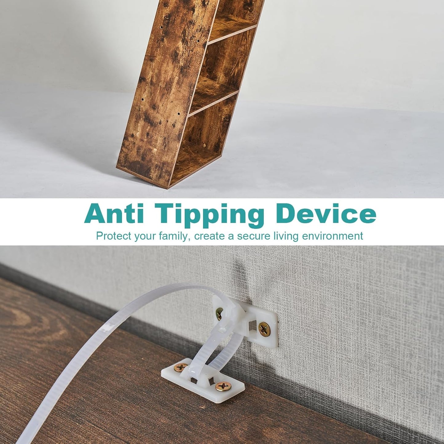 6-Tier Book Shelf, Floor Standing Open Bookcase, Wooden Display Storage Shelves with Anti-Tipping Device, 71" Tall Bookshelf for Bedroom, Living Room and Office, Brown