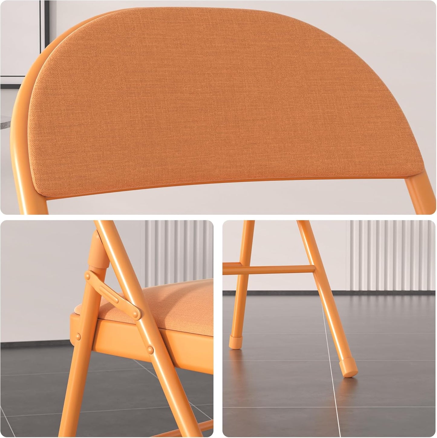 VECELO Padded Folding Chairs 4 Pack, Comfortable Cushioned Seat & Backrest with Steel Frame, for Office, Indoor Outdoor, Commercial Events, Orange