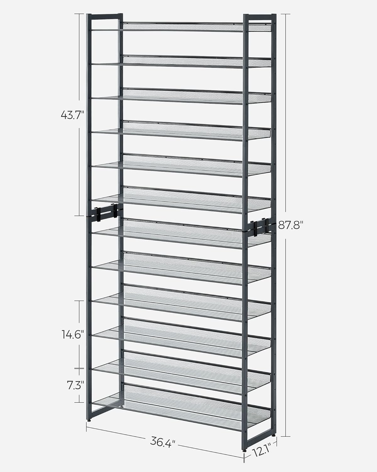 SONGMICS 12-Tier Stackable Shoe Shelf Set, Metal Shoe Storage for Garage, Entryway, with Adjustable Shelves, Hold 48-60 Pairs, Cool Gray ULMR12G01