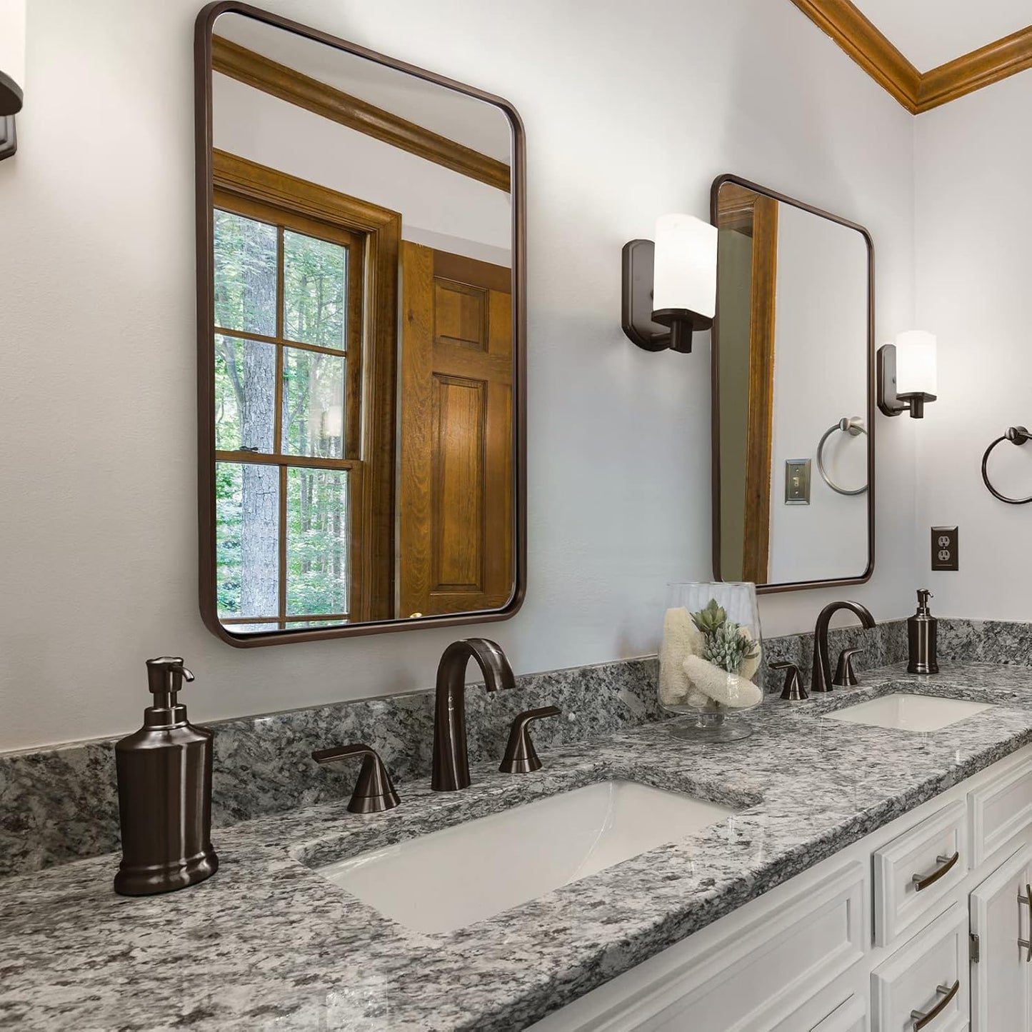 ANDY STAR Bronze Bathroom Mirror, 24X36 Bronze Wall Mirror, Bronze Vanity Mirror, Rounded Rectangle Mirror Bronze Metal Frame Farmhouse Mirror Hang Vertically or Horizontally