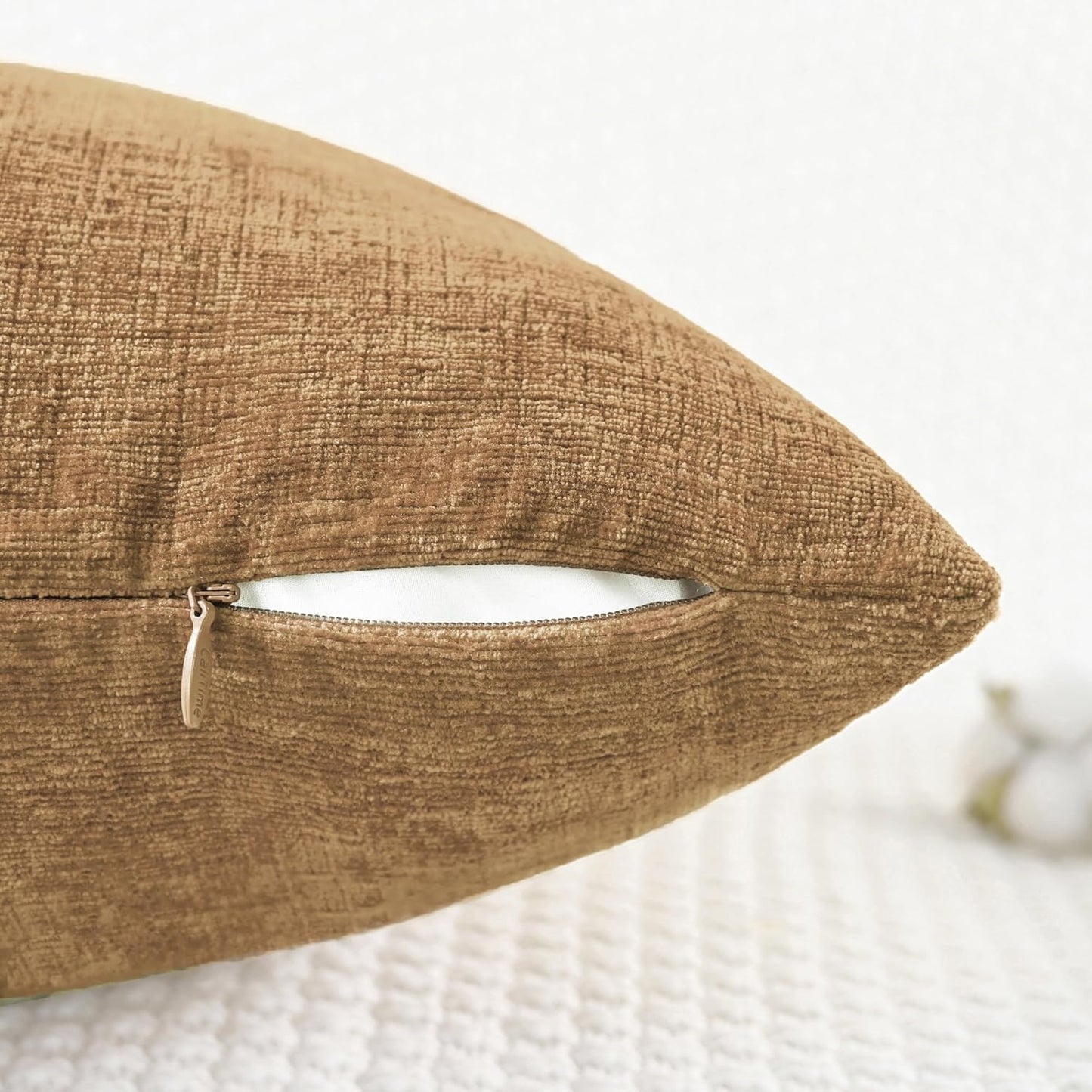 CaliTime Throw Pillow Covers Decorative 12 X 20 Inches Pack of 2 Cozy Chenille Cushion Cases for Couch Sofa Bed Living Room Home Apricot Brown