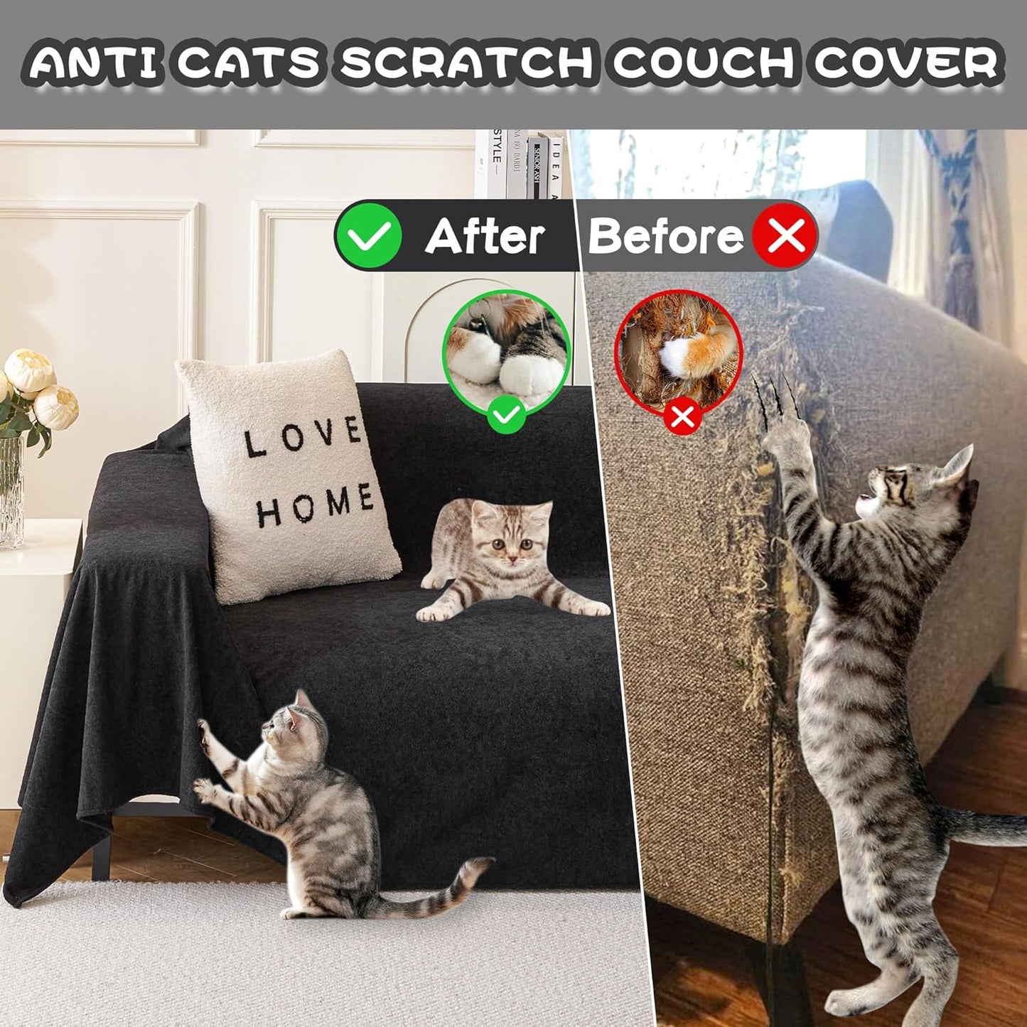 MYSKY HOME Black Couch Covers for Sectional Sofa Love Seat Couch Cover, Couch Covers for Dogs Washable Couch Cover Blanket, Non Slip Sofa Slipcovers, Super Soft Sofa Towel for Kids, Pets, 71" x 118"