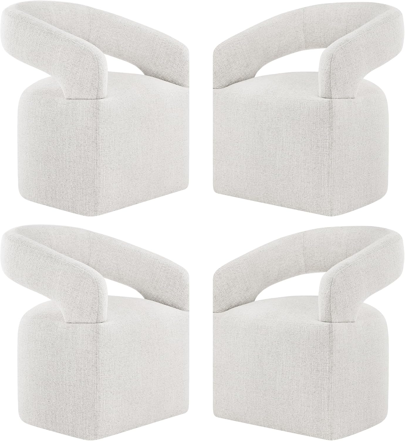 Upholstered Dining Chairs with Casters Modern Barrel Side Armchair with Rollers for Diningroom Bedroom Livingroom Reading Room, Beige, 4PCS