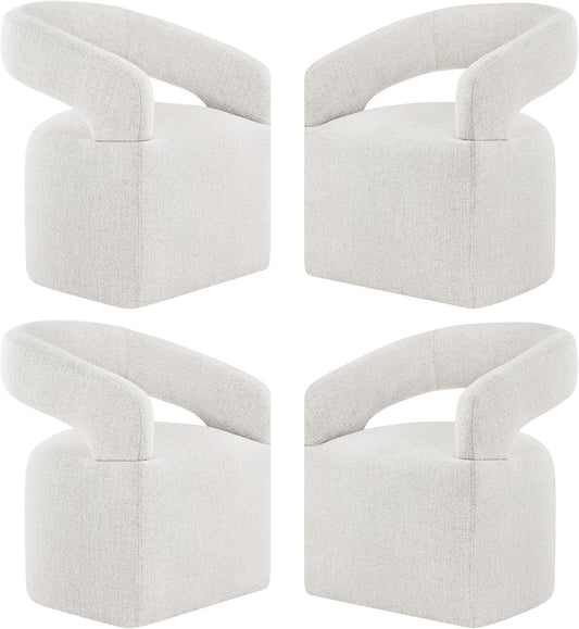 Upholstered Dining Chairs with Casters Modern Barrel Side Armchair with Rollers for Diningroom Bedroom Livingroom Reading Room, Beige, 4PCS