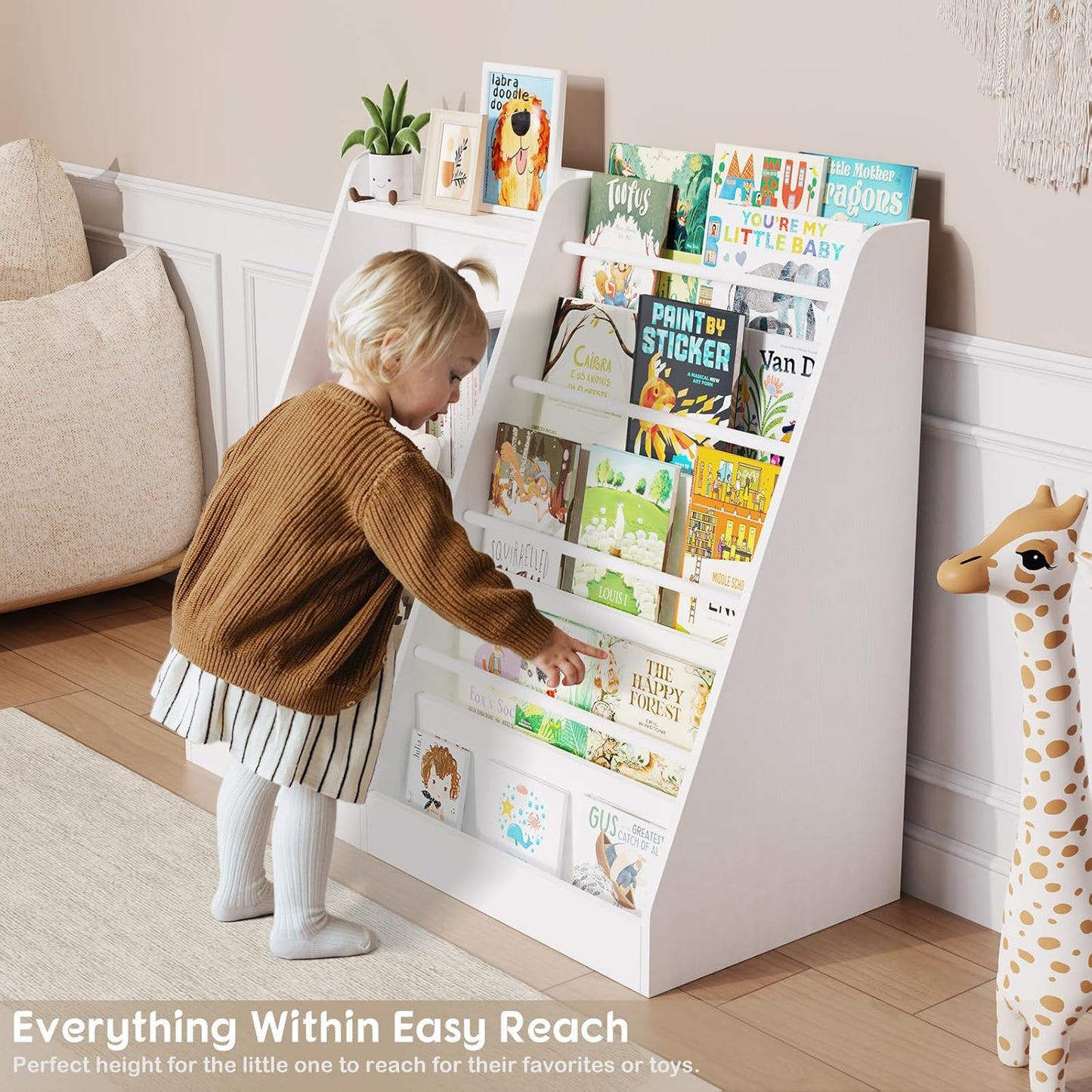 Lkeiyay Kids Bookshelf and Toy Storage,Nursery Bookshelf,Single-Sided Book Display with Storage,White