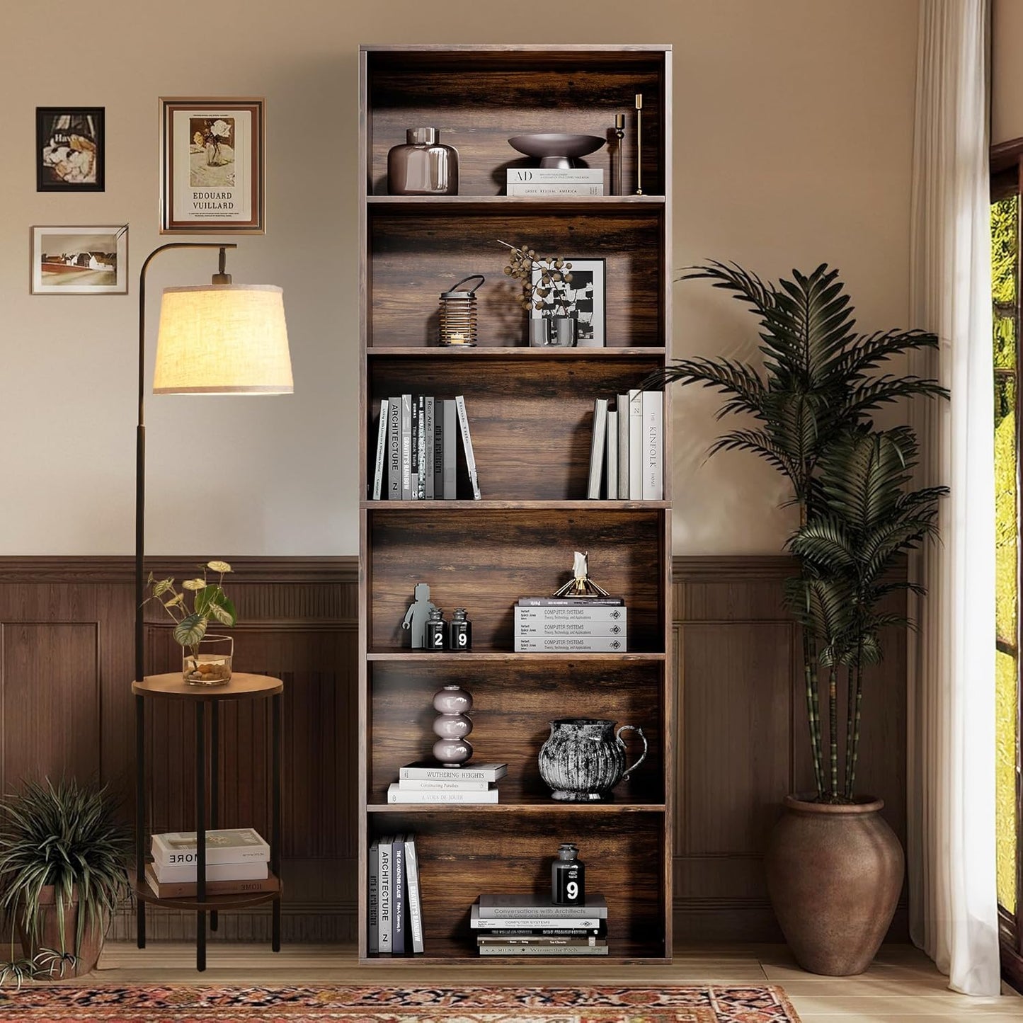 71" Tall Bookcase, 6-Tier Open Display Storage Shelves, Floor Standing Large Book Shelf for Living Room, Home Office, Bed Room, Brown