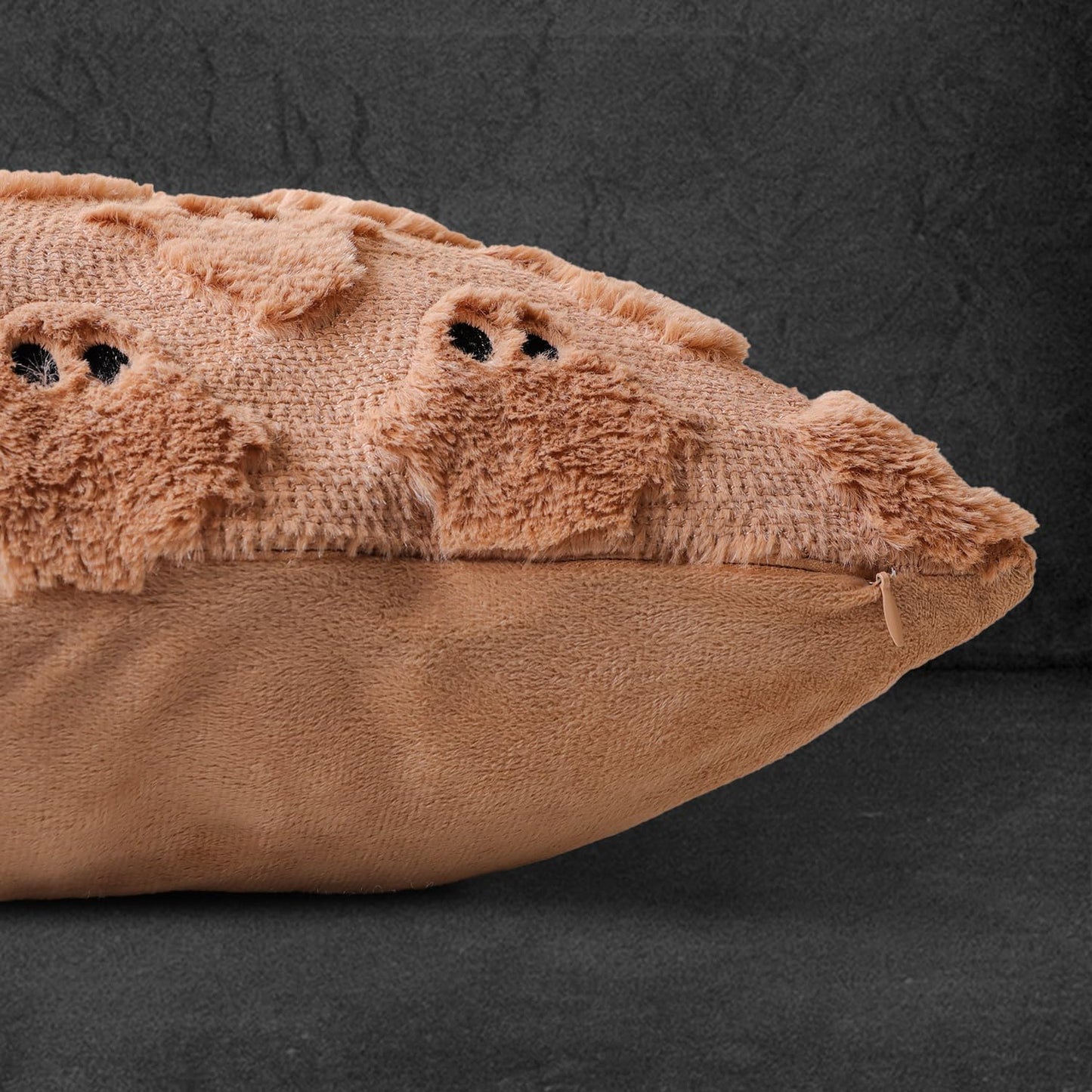 4TH Emotion Halloween Ghost Decorative Pillow Covers 16x16 Set of 2, Light Brown Soft Plush Faux Fur Farmhouse Throw Cushion Cases for Fall Autumn Holiday Home Decorations