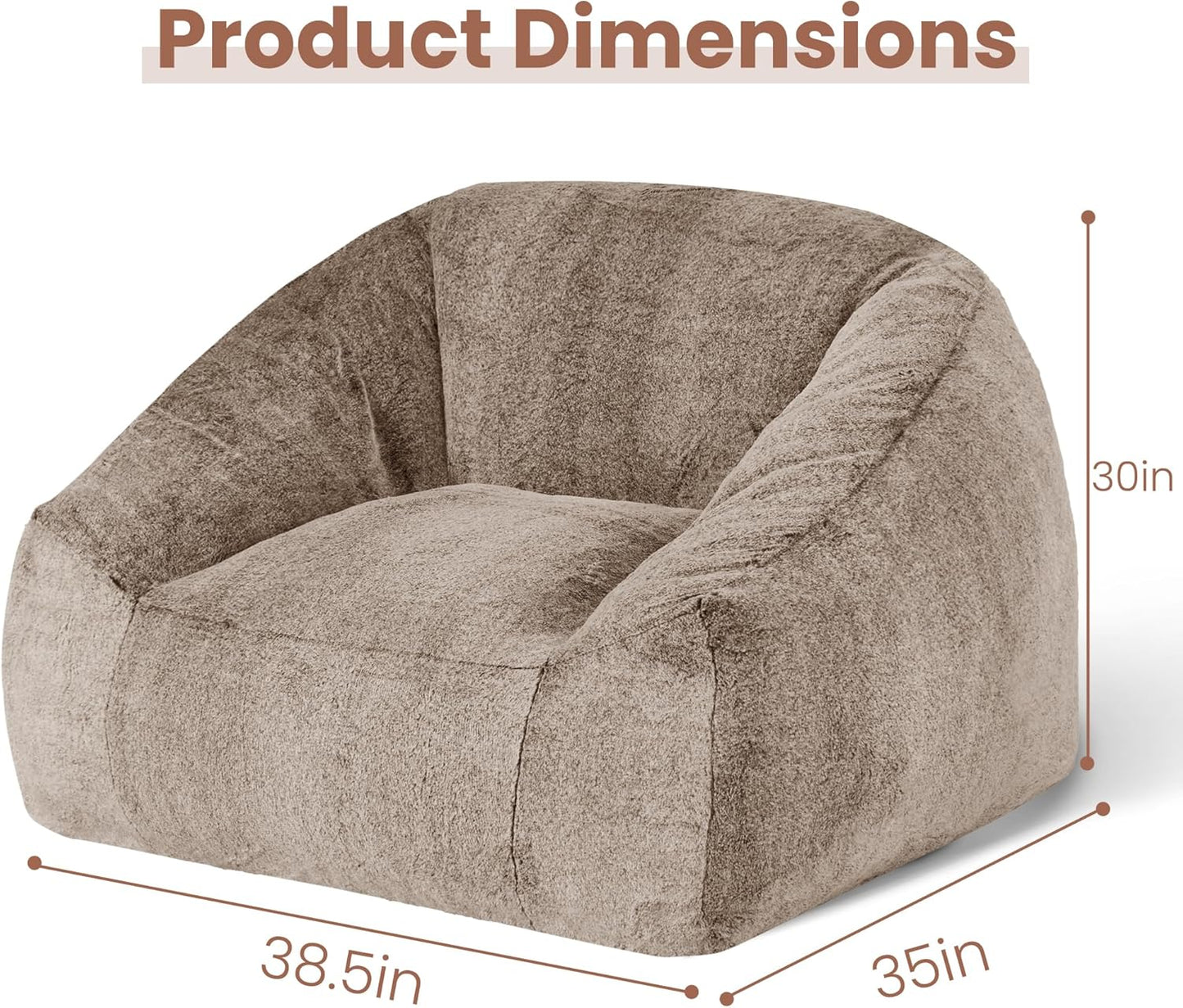Bean Bag Chairs for Adults, Giant Beanbag Sofa Comfy Reading Chair, Oversized Bean Bag Chairs for Living Room Bedroom, Soft Faux Fur Fabric, 3.2FT, Khaki, Plush