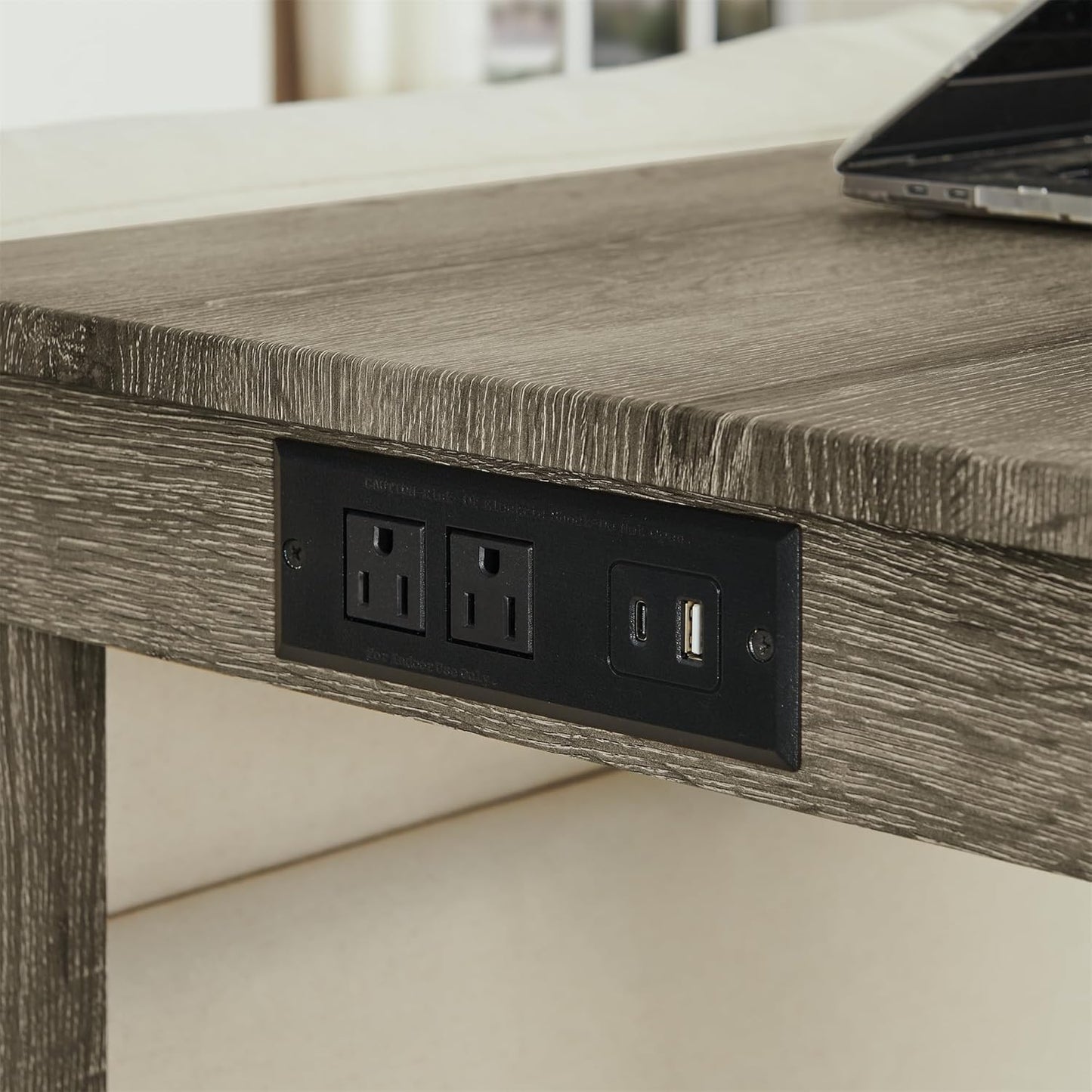 Ball & Cast 4 Piece Kitchen Dining Room Table and Chairs Set, Farmhouse Wooden Counter Height Bar-Sets w/USB Ports & Power Outlet & 3pcs Stools, 59" Sofa-Table Barstool w/Charging Station, Brown