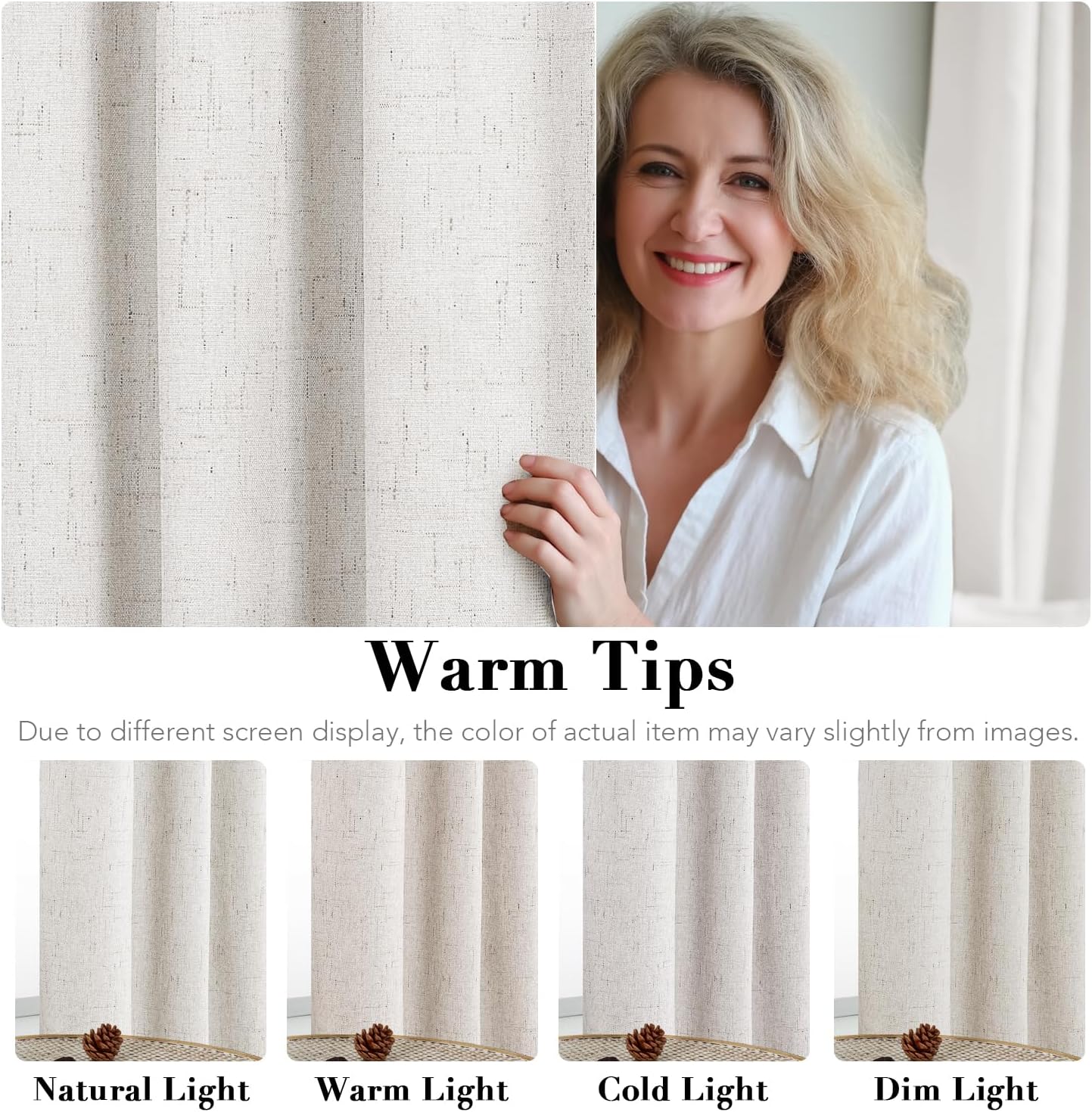 H.VERSAILTEX Primitive Linen Curtains 100% Blackout Curtain Drapes Burlap Fabric Curtains with White Thermal Insulated Liner, Grommet Top Curtains Living Room/Bedroom (2 Panels, 52 x 54 Inch, Ivory)