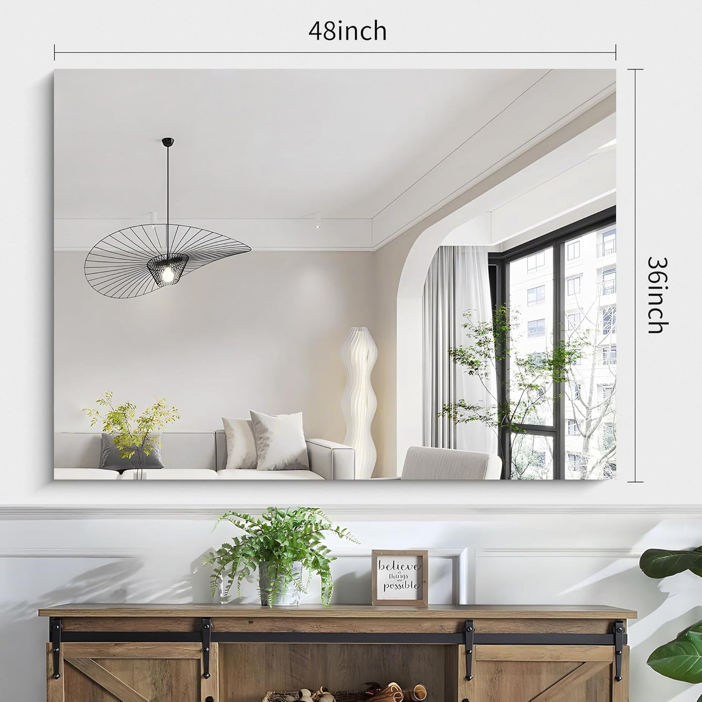 KOCUUY Frameless Mirror, 36"x48" Bathroom Mirror for Over Sink, Unframed Vanity Mirror, Large Rectangle Mirror for Bathroom, Bedroom, Living Room, Entryway, Upgraded Shatterproof