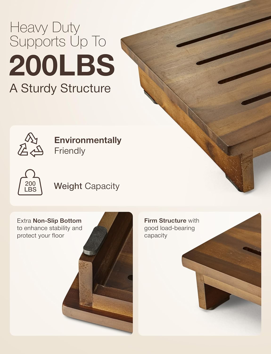 HOLANA 3.5" One Step Stool for Adults - Step Stools for Bed - Indoor/Outdoor - 200 lbs Safety Stepping Stool Bathroom for Handicap, Elderly, Seniors, Kid, Bathtub, High Beds, Kitchen (Walnut)