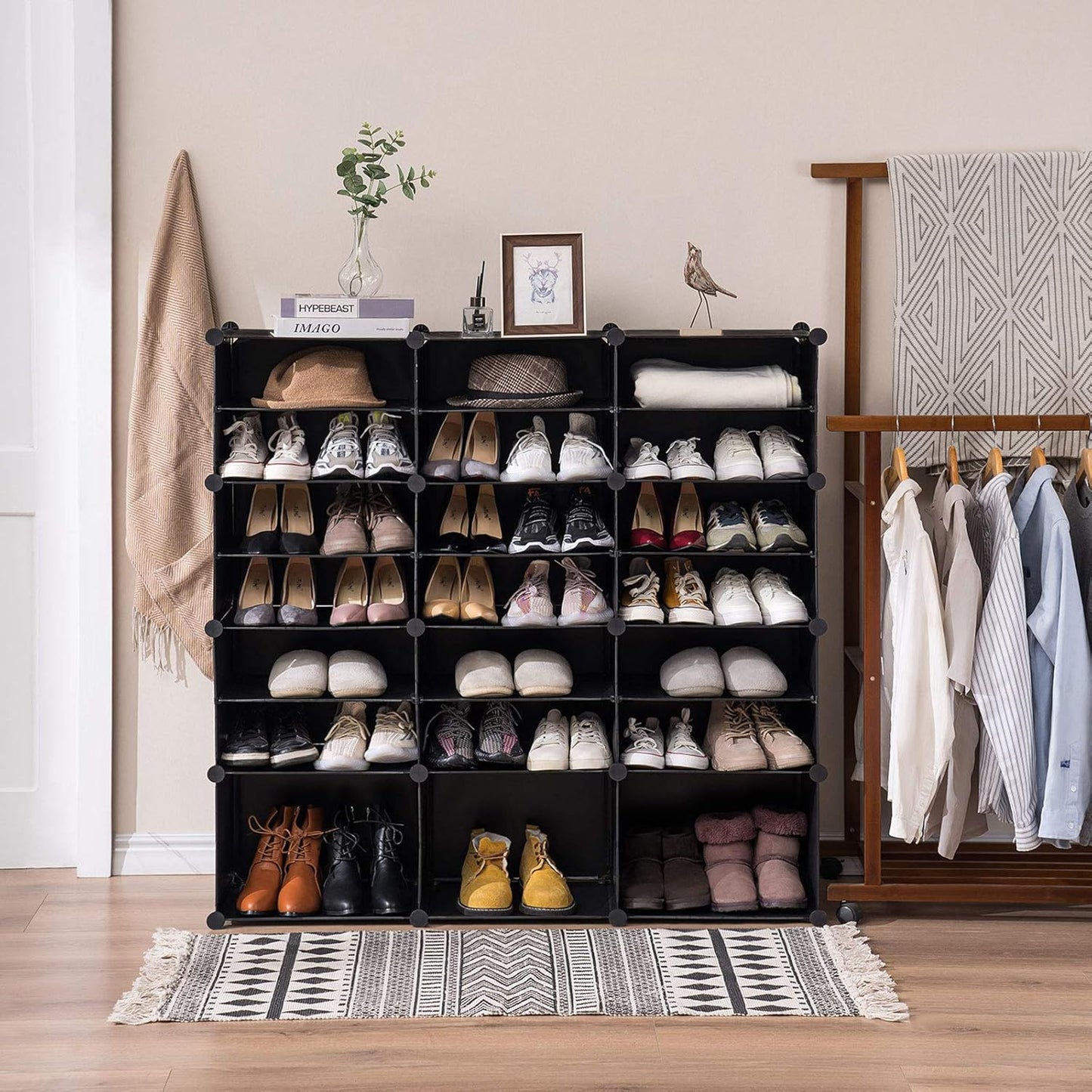 Portable Shoe Rack Organizer, 48-Pair Tower Shelf Storage Cabinets, Plastic Shoe Organizer for Entryway, Expandable for Heels,Boots,Slippers