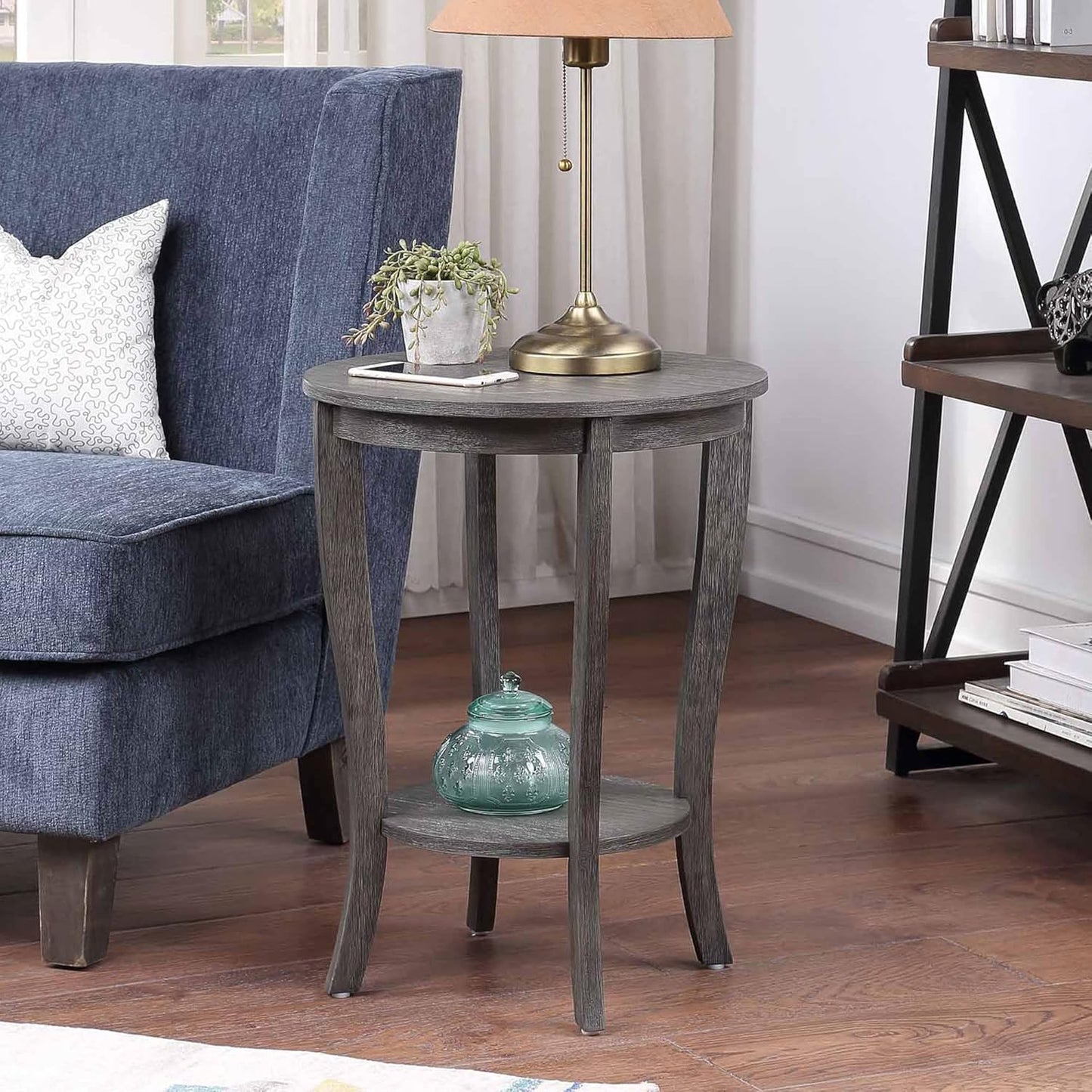 Convenience Concepts American Heritage Round End Table, Dark Gray Wirebrush