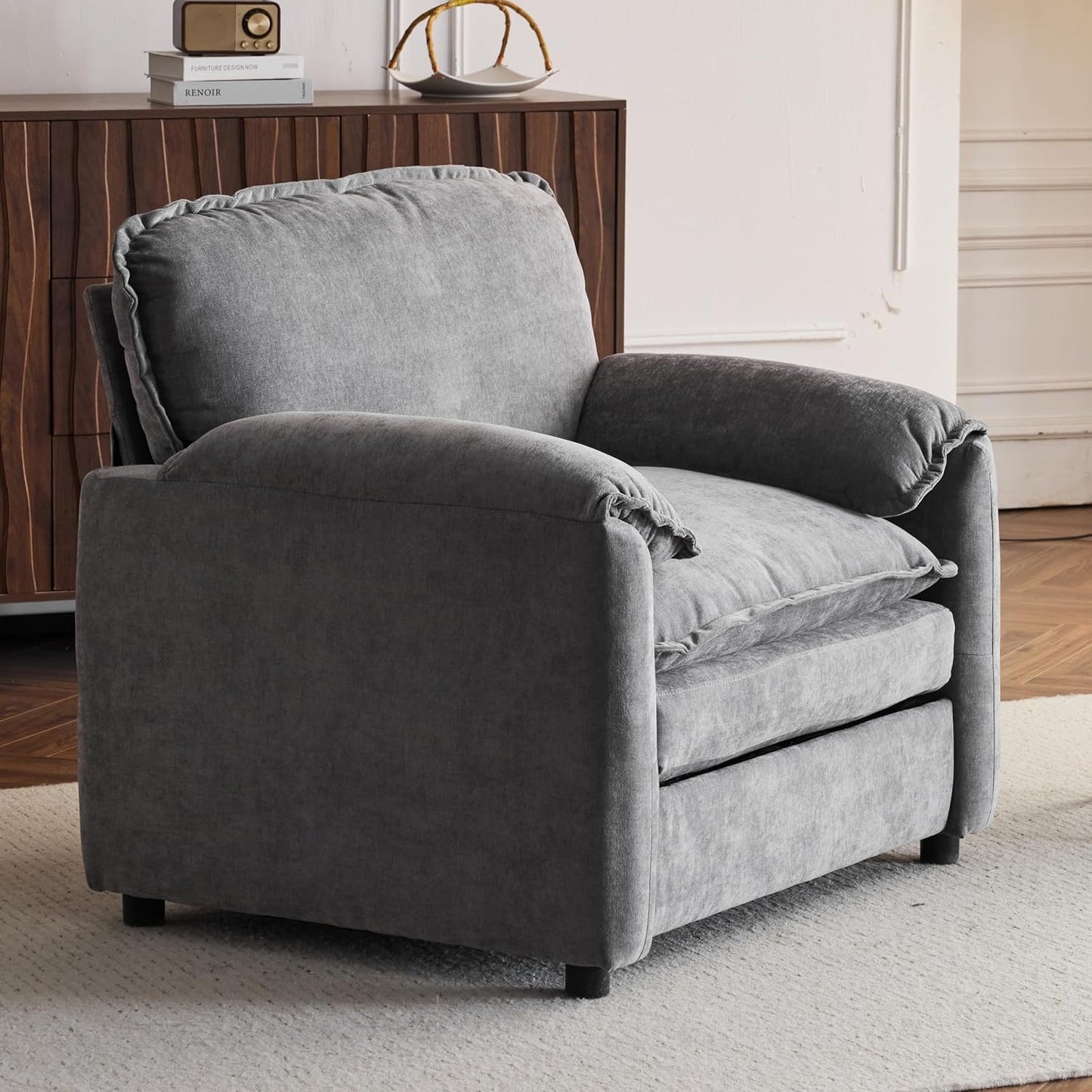 Ball & Cast 38" Oversized Chenille Lounge Chair,Reading Armchair with Thick Comfort Cushions,High Back Support & Wide Seat,Perfect Accent Chair for Modern Living Room,Bedroom,Grey