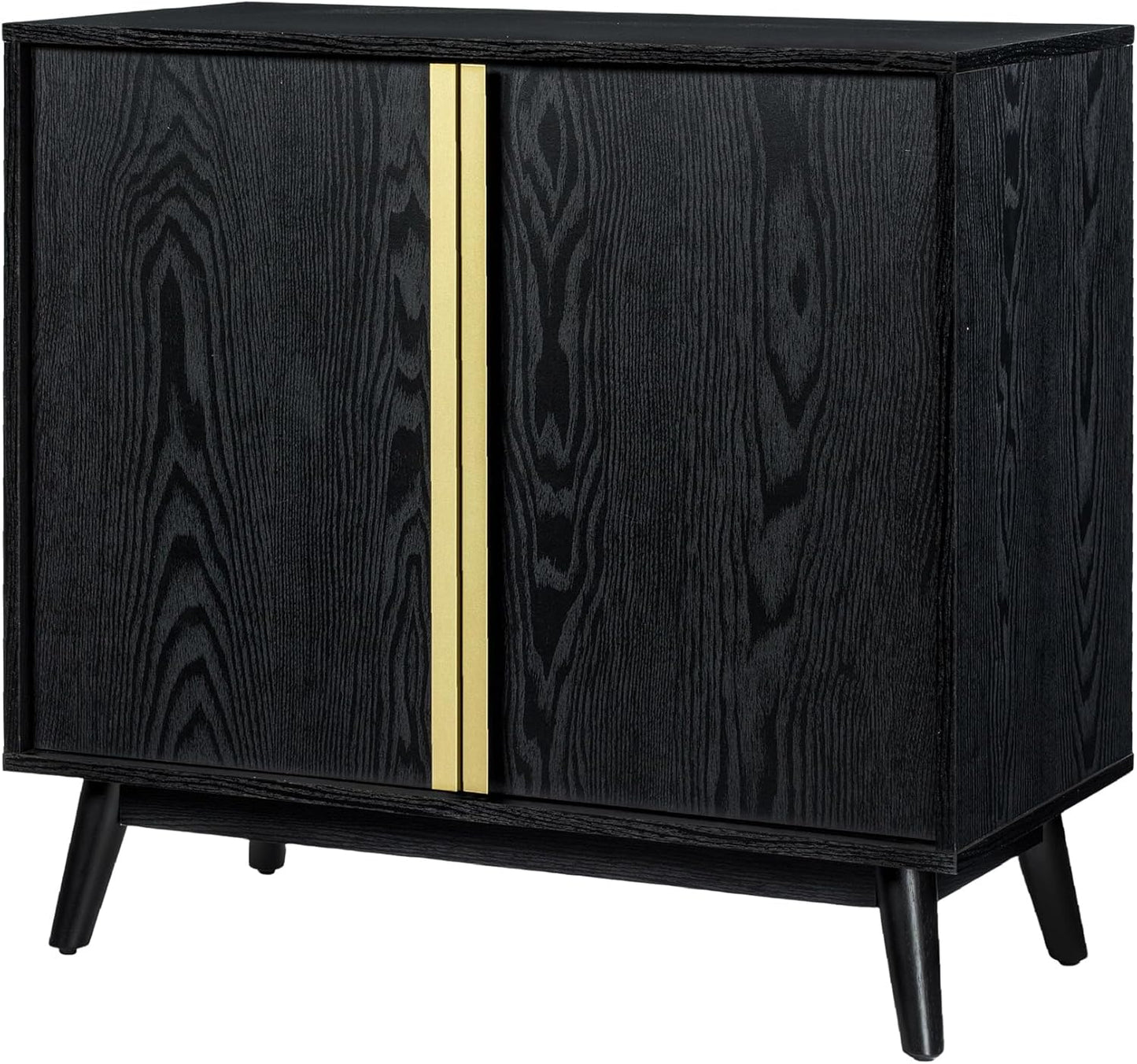 Sango Cortland 2-Door Accent Cabinet, Sleek Black Storage Cabinet with Brass Handles, Adjustable Shelf, Minimalist Mid-Century Modern Design, Stylish & Functional Furniture for Living or Dining Room