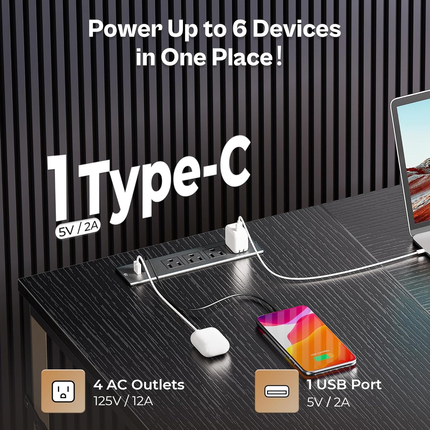 Huuger 63 Inch L Shaped Desk with Fabric Drawers, Reversible Computer Gaming Desk with Power Outlets and USB-C Port, Adjustable Side Storage Shelves, for Work Study Corner Home Office, Black