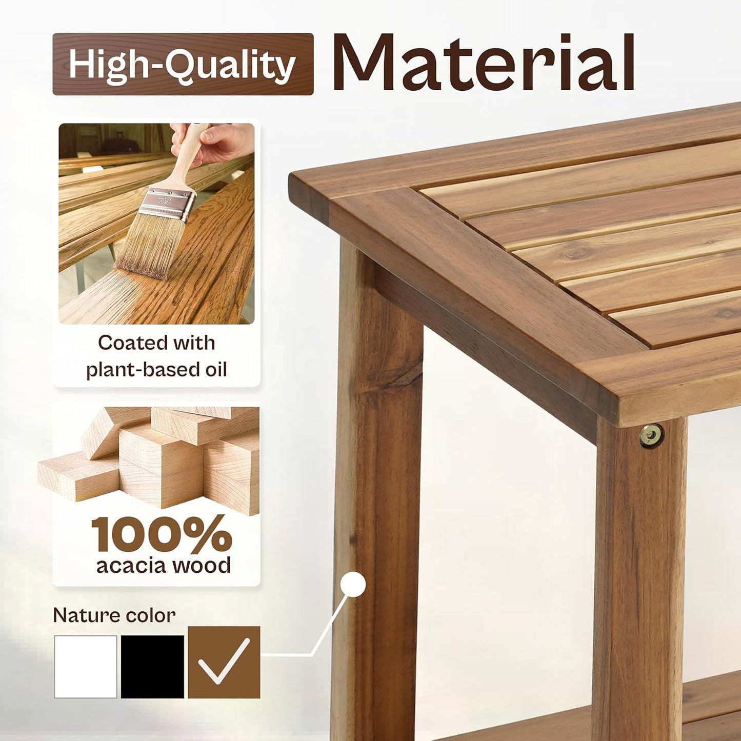 Adirondack Side Table – Weather-Resistant Rectangular End Table for Patio, Garden, Lawn, or Living Room | Indoor & Outdoor Wood Side Table, Rustic Style (Natural)