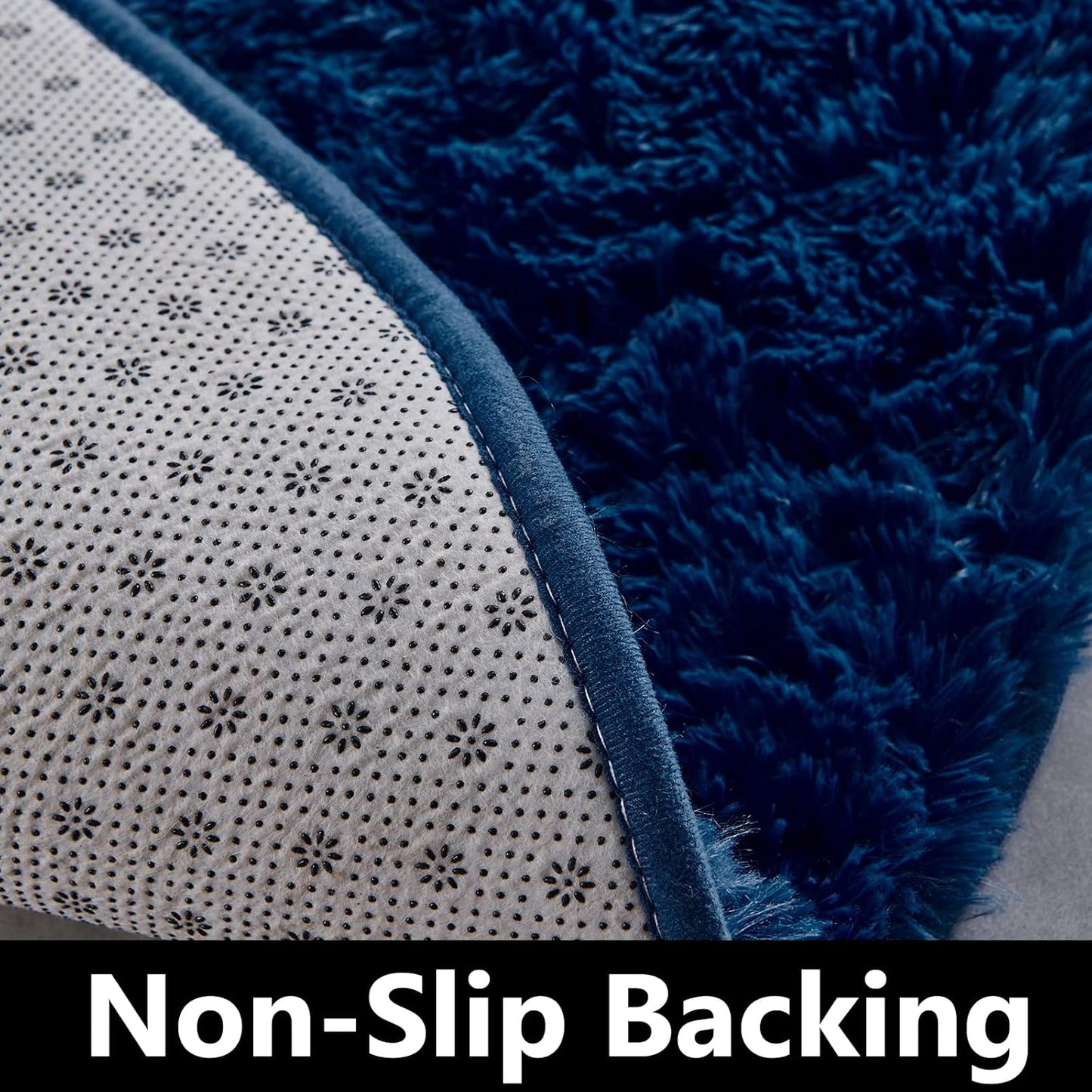 FJZFING Navy Blue Round Rug Ultra-Soft Plush Modern 4x4 Circle Area Rug for Kid's Bedroom, Fluffy Shag Circular Rug for Nursery Room, Non-Slip Home Decor Cute Navy Blue Carpet for Teen's Room