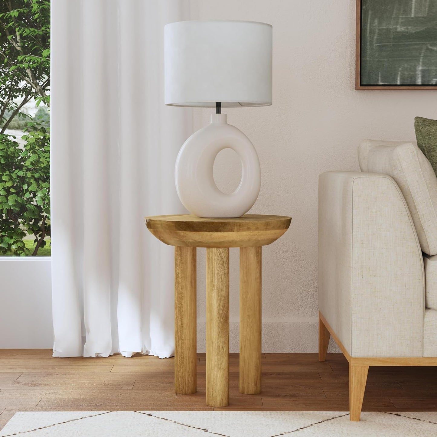 Natural Mango Wood 3-Leg End/Side Round Table