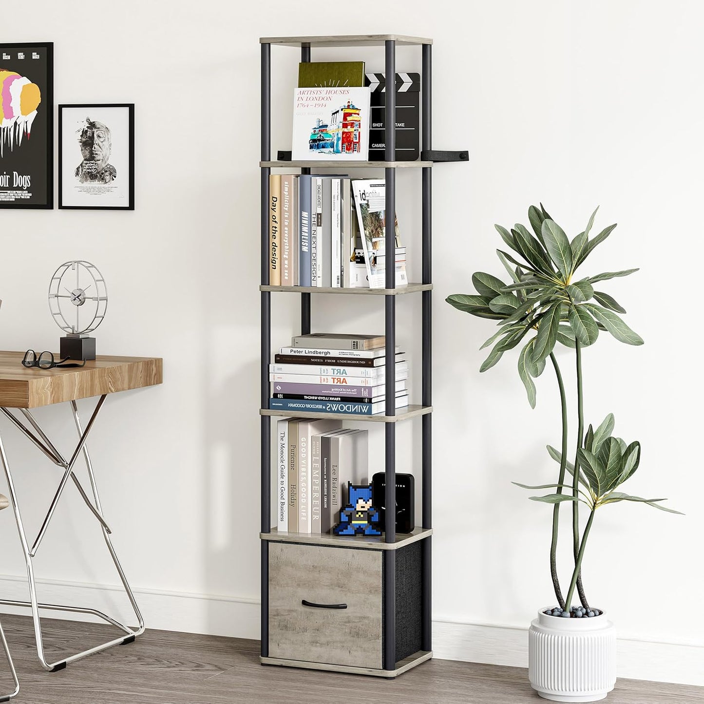 6-Tier Bookshelf with Drawer, Narrow Bookshelves Organizer, Floor Standing Ladder Shelf,Tall Bookcase for Small Space, Book shelf with Storage for Living Room, Bedroom, Office, Study Light Oak HBC505Z