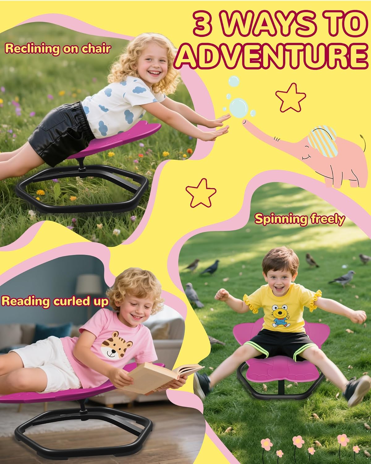 21" L × 19" W Spinning Chair for Autistic Kids, Sensory Toys for Kids with Autism, Sit and Spin, Toddlers & ADHD Children, Sensory Products Swivel Chair, Pink