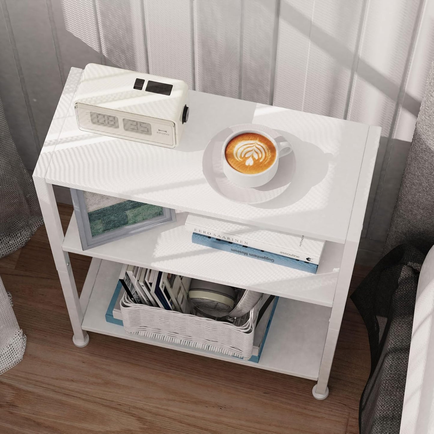 3-Tier Side Table Set of 2, Small End Table, Sofa Side Table for Narrow Spaces, Slim End Table, Nightstand Table, for Living Room Bedroom Office, White